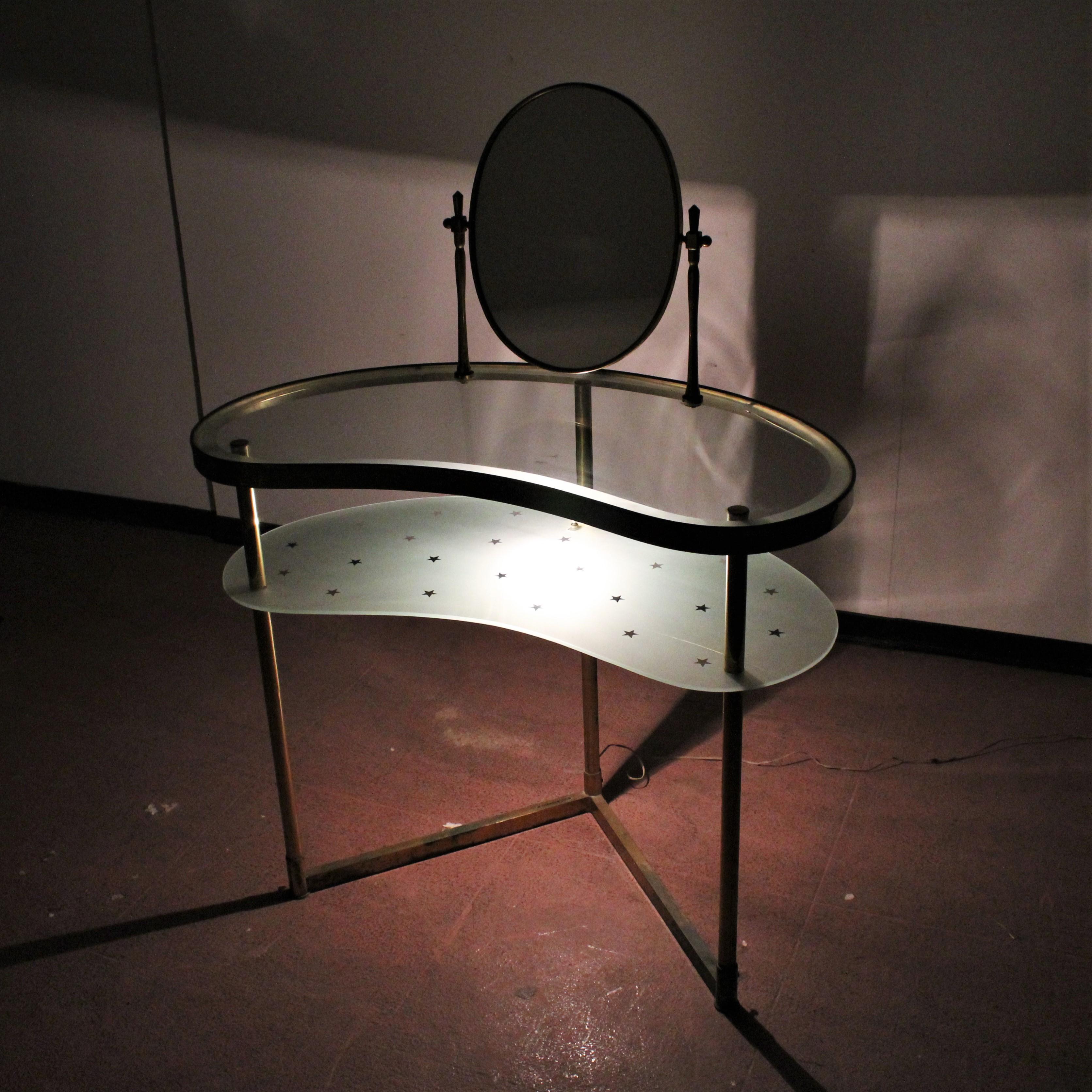 Luigi Brusotti Old Glass and Brass Vanity Console, 1940s, Italy 6
