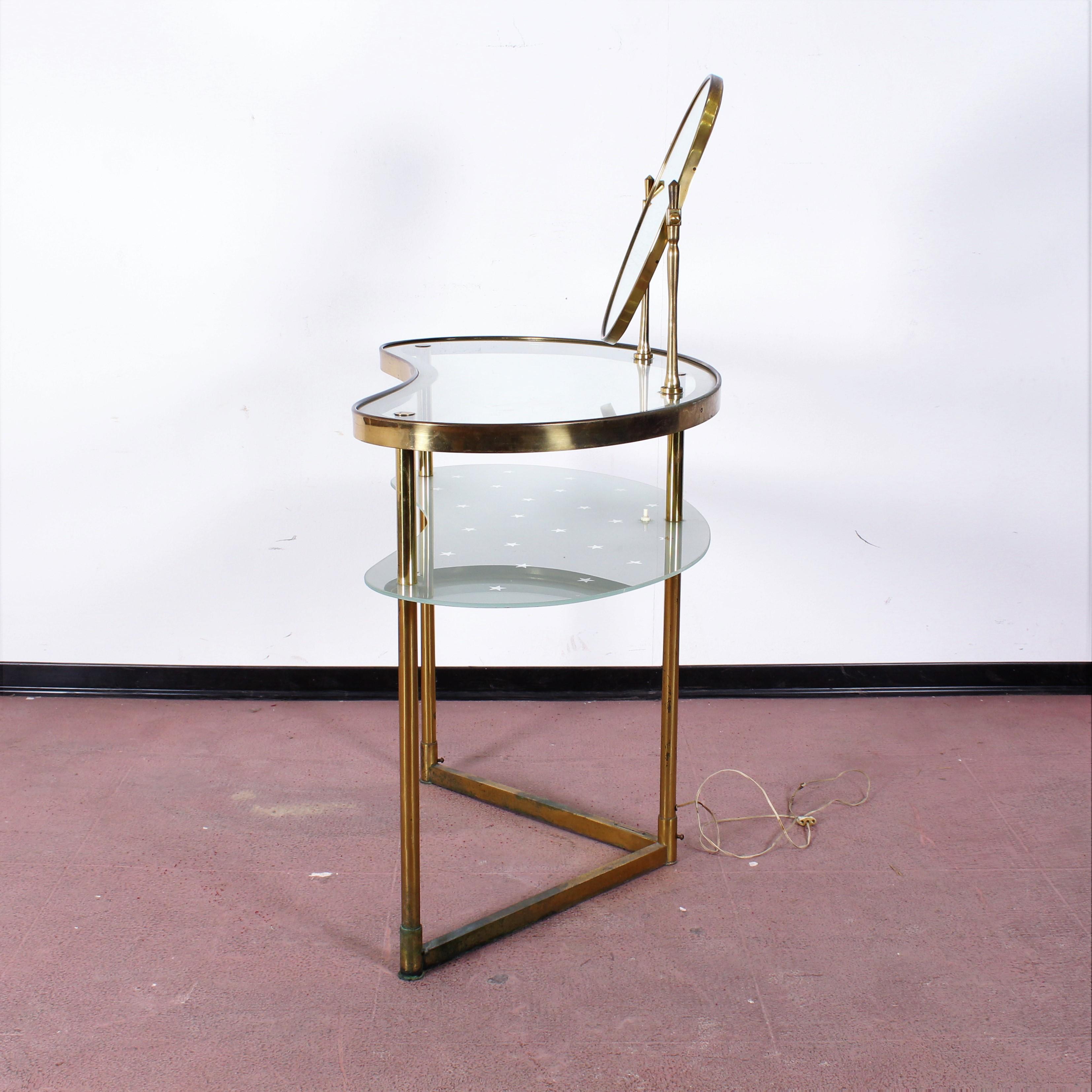 Luigi Brusotti Old Glass and Brass Vanity Console, 1940s, Italy 7