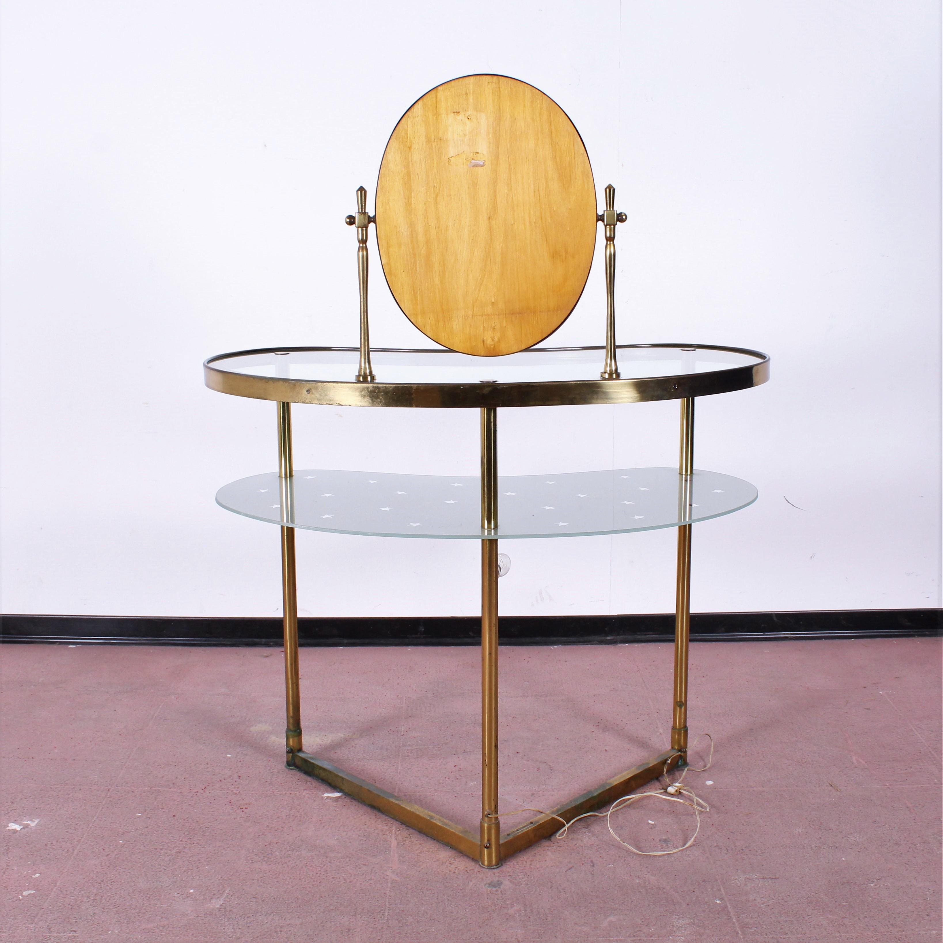 Luigi Brusotti Old Glass and Brass Vanity Console, 1940s, Italy 8