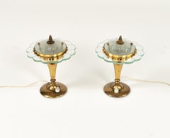 Pietro Chiesa for Fontana Arte Pair of Table Lamps in Brass & Glass, Italy 1950s