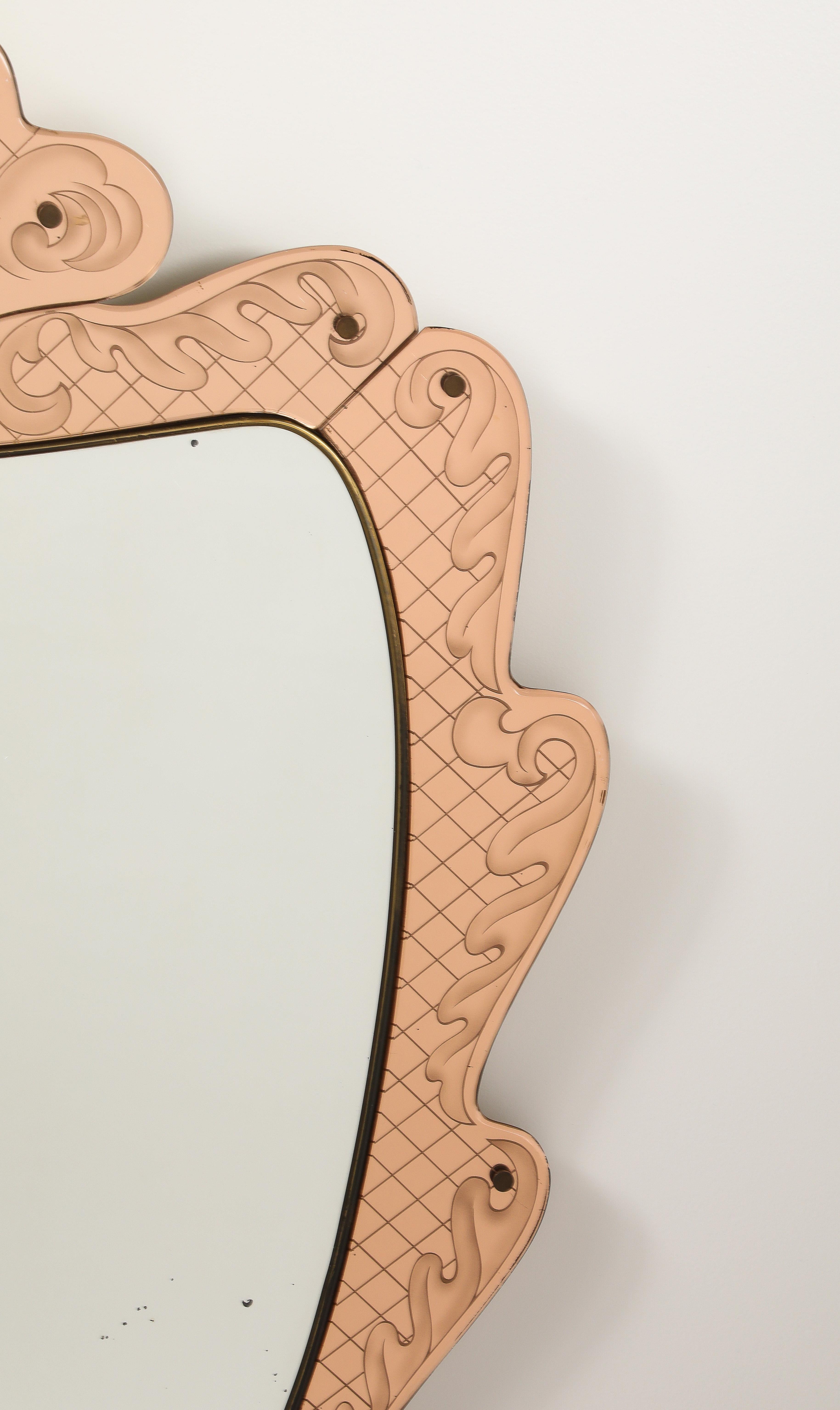 Pietro Chiesa for Fontana Arte Pink Glass and Crystal Mirror, circa 1930 For Sale 4