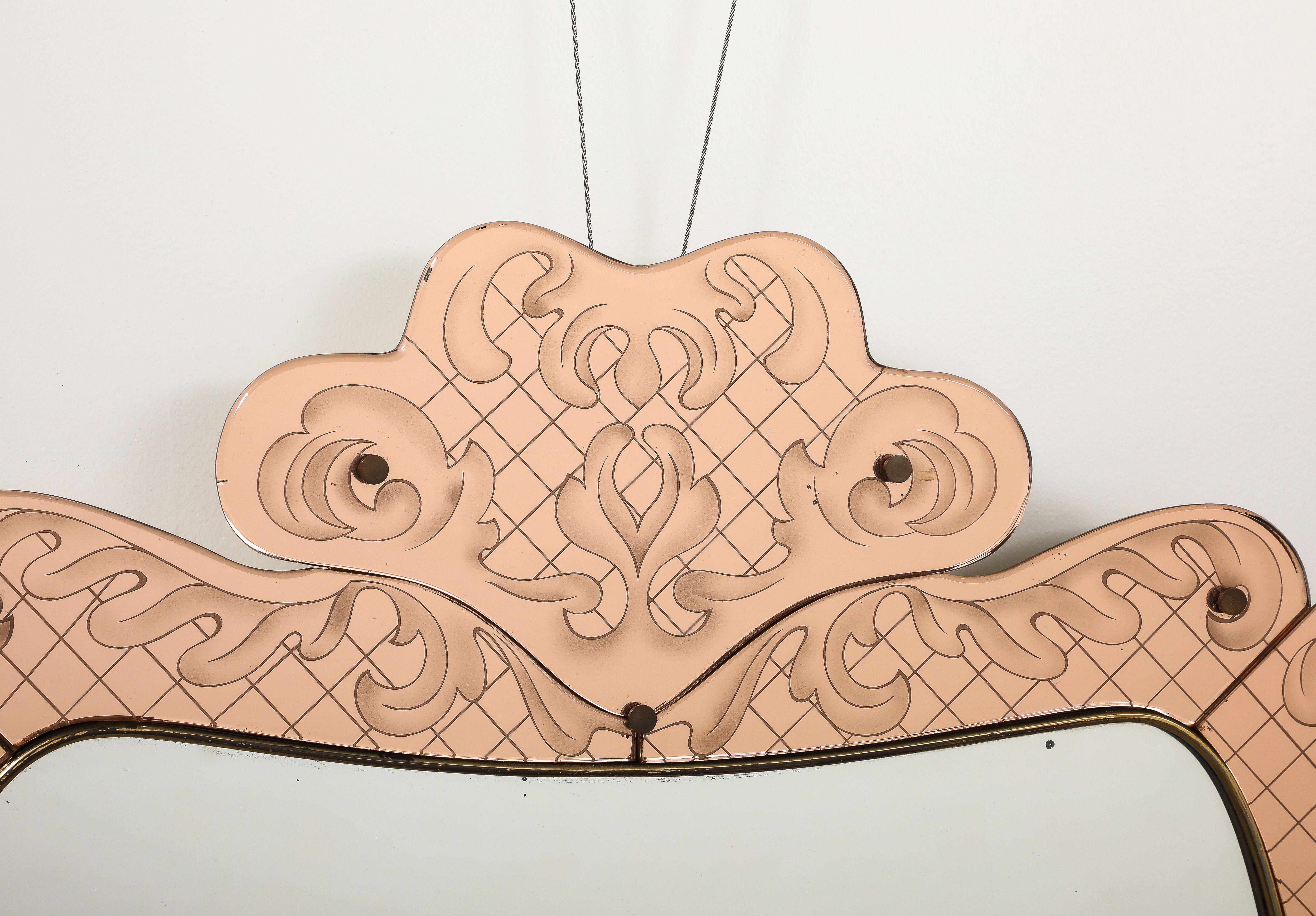 Pietro Chiesa for Fontana Arte Pink Glass and Crystal Mirror, circa 1930 For Sale 1