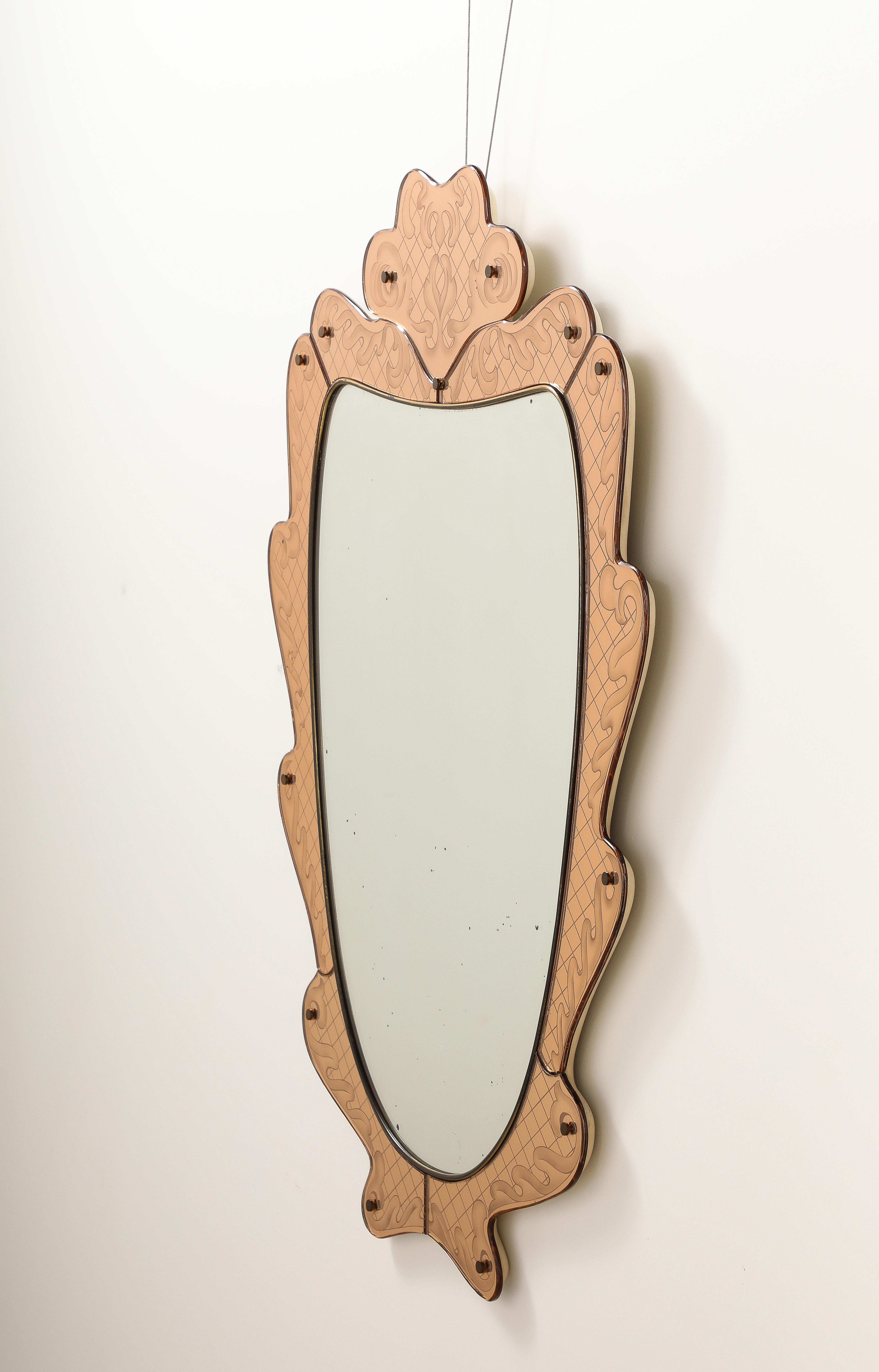 Pietro Chiesa for Fontana Arte Pink Glass and Crystal Mirror, circa 1930 For Sale 2