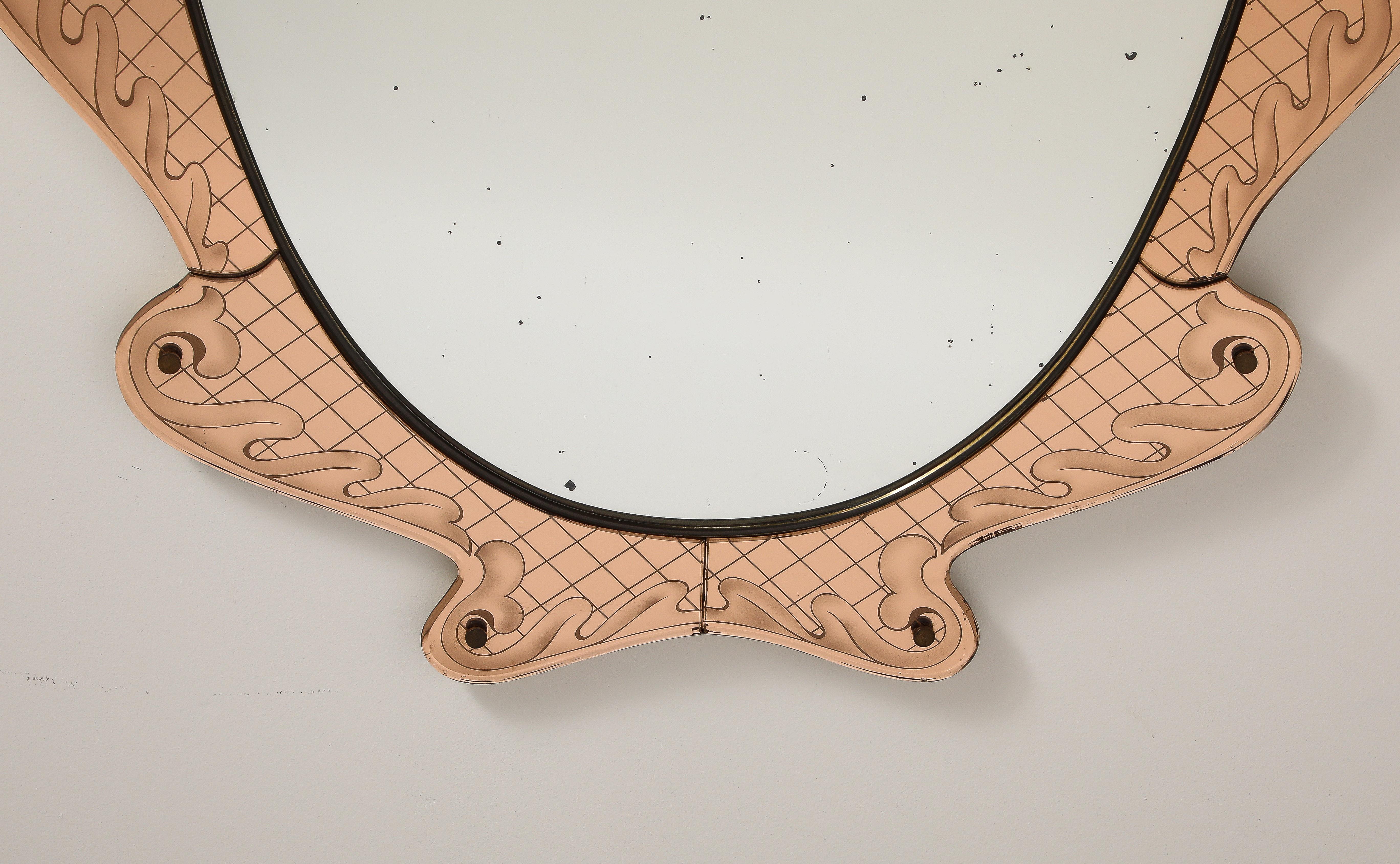 Pietro Chiesa for Fontana Arte Pink Glass and Crystal Mirror, circa 1930 For Sale 3