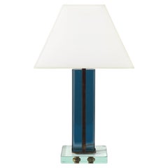 Pietro Chiesa pour Fontana Arte Rare lampe de table en laiton bleu et verre clair, années 1940