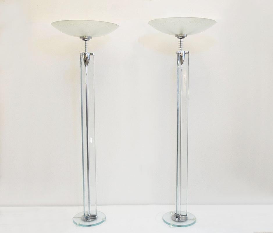 Italian Pietro Chiesa for Fontana Arte rare pair of crystal floor lamps, 1930s For Sale