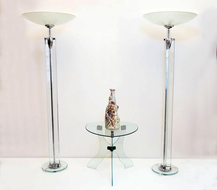 Mid-20th Century Pietro Chiesa for Fontana Arte rare pair of crystal floor lamps, 1930s For Sale