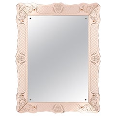 Espejo rectangular de cristal grabado «Rare» con motivo de rosas rosas, de Pietro Chiesa para Fontana Arte