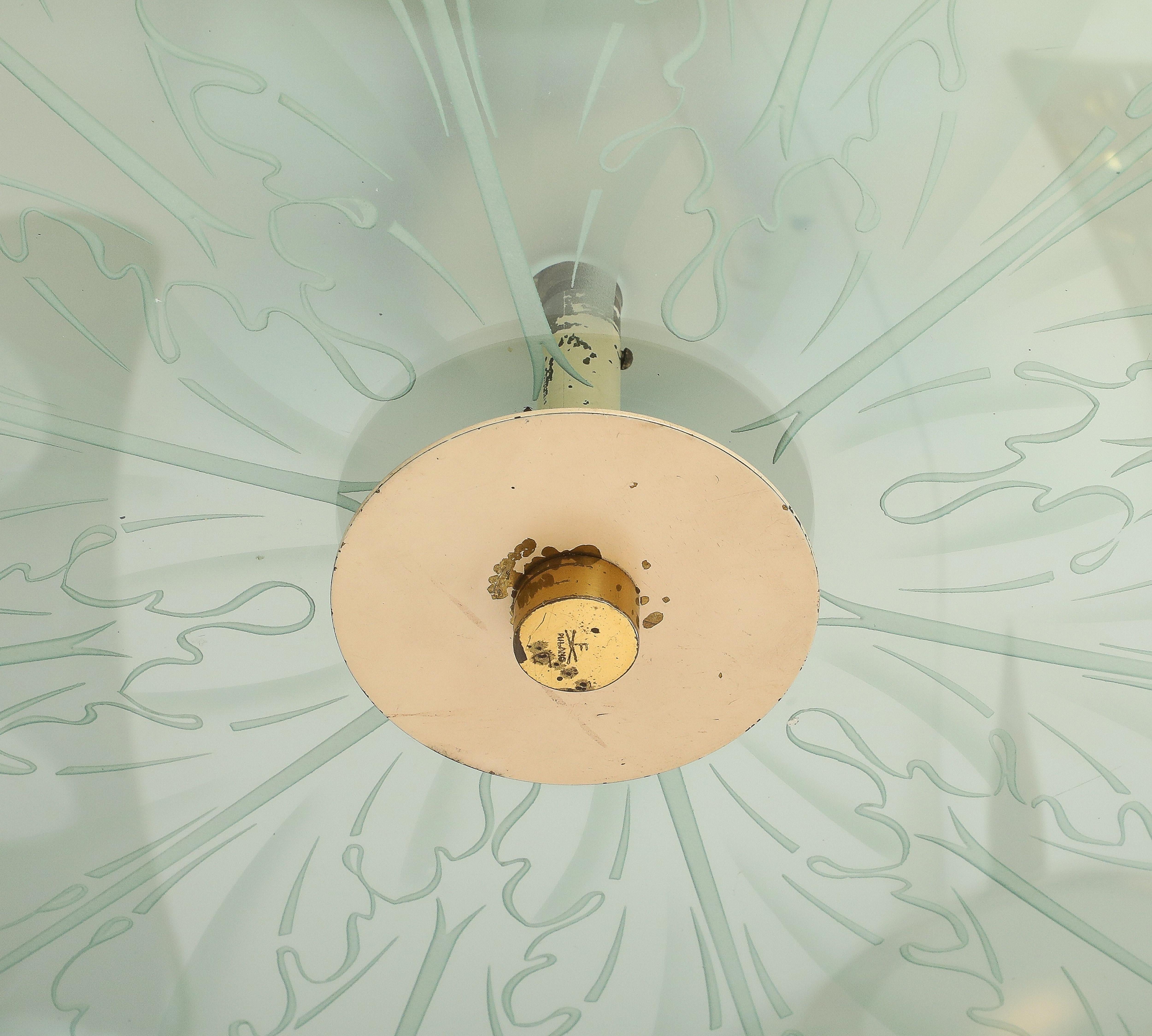 Pietro Chiesa for Fontana Arte Semi-Flush Mount Etched Glass Ceiling Light 1930s en vente 2