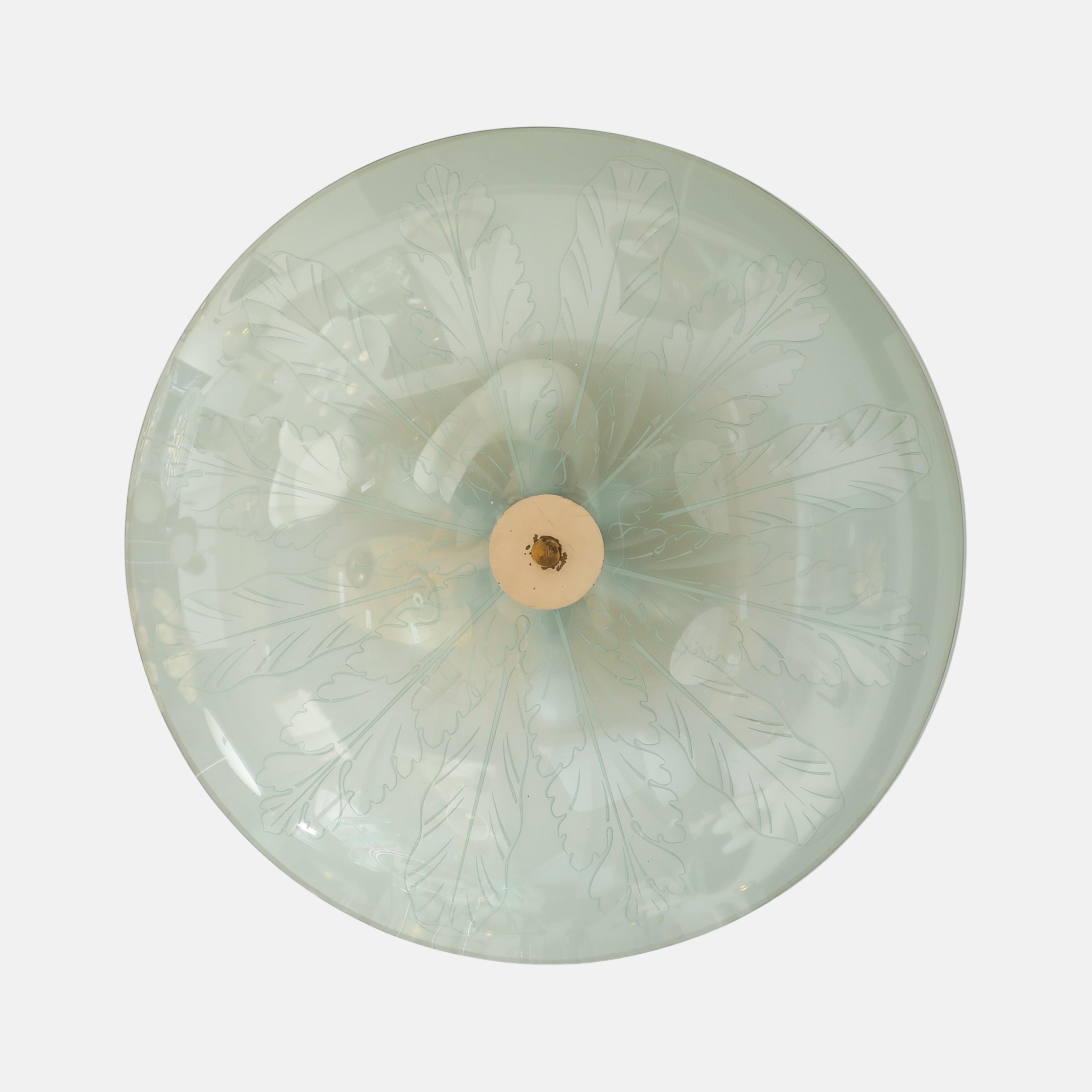 Pietro Chiesa for Fontana Arte Semi-Flush Mount Etched Glass Ceiling Light 1930s en vente 3