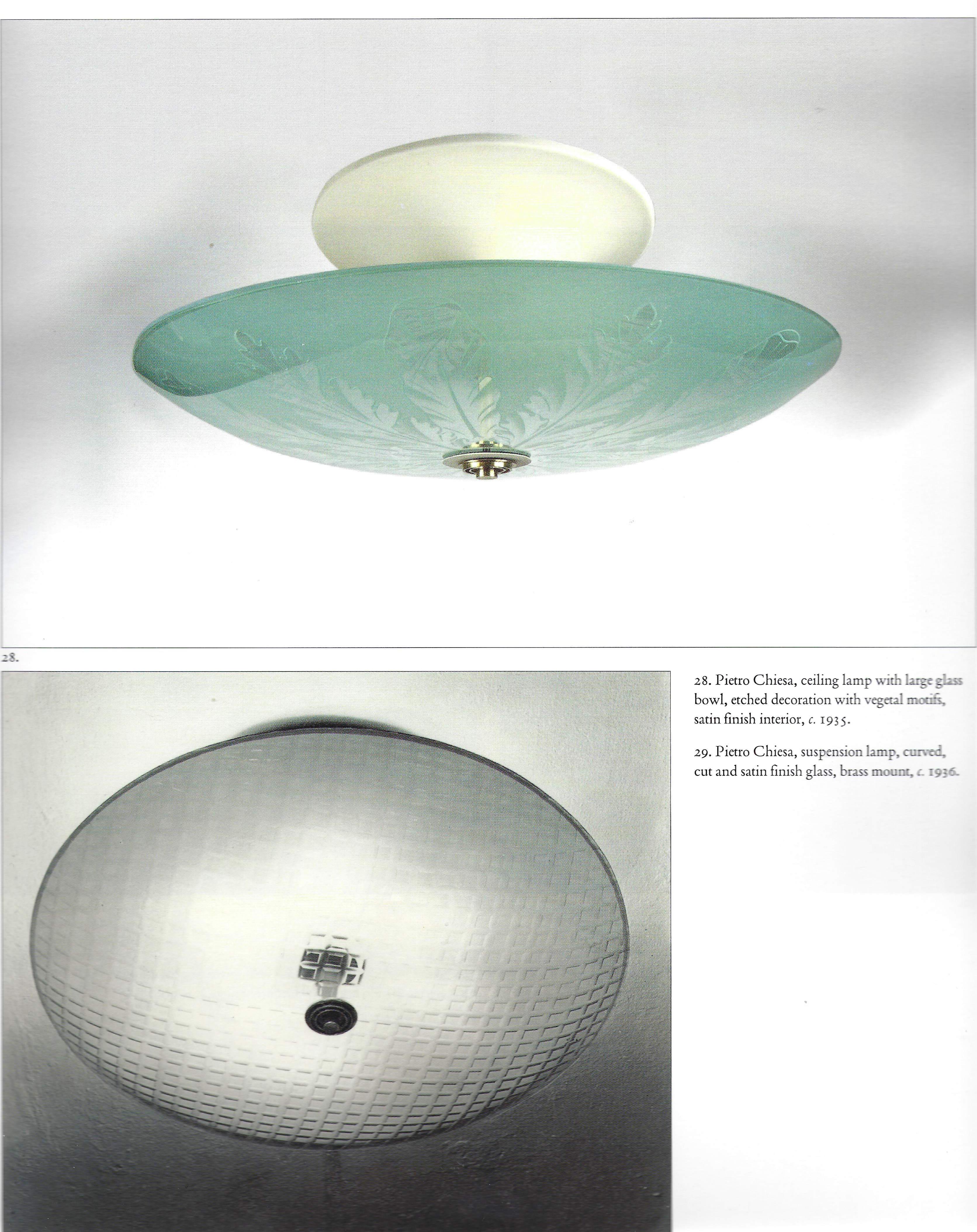 Pietro Chiesa for Fontana Arte Semi-Flush Mount Etched Glass Ceiling Light 1930s en vente 4