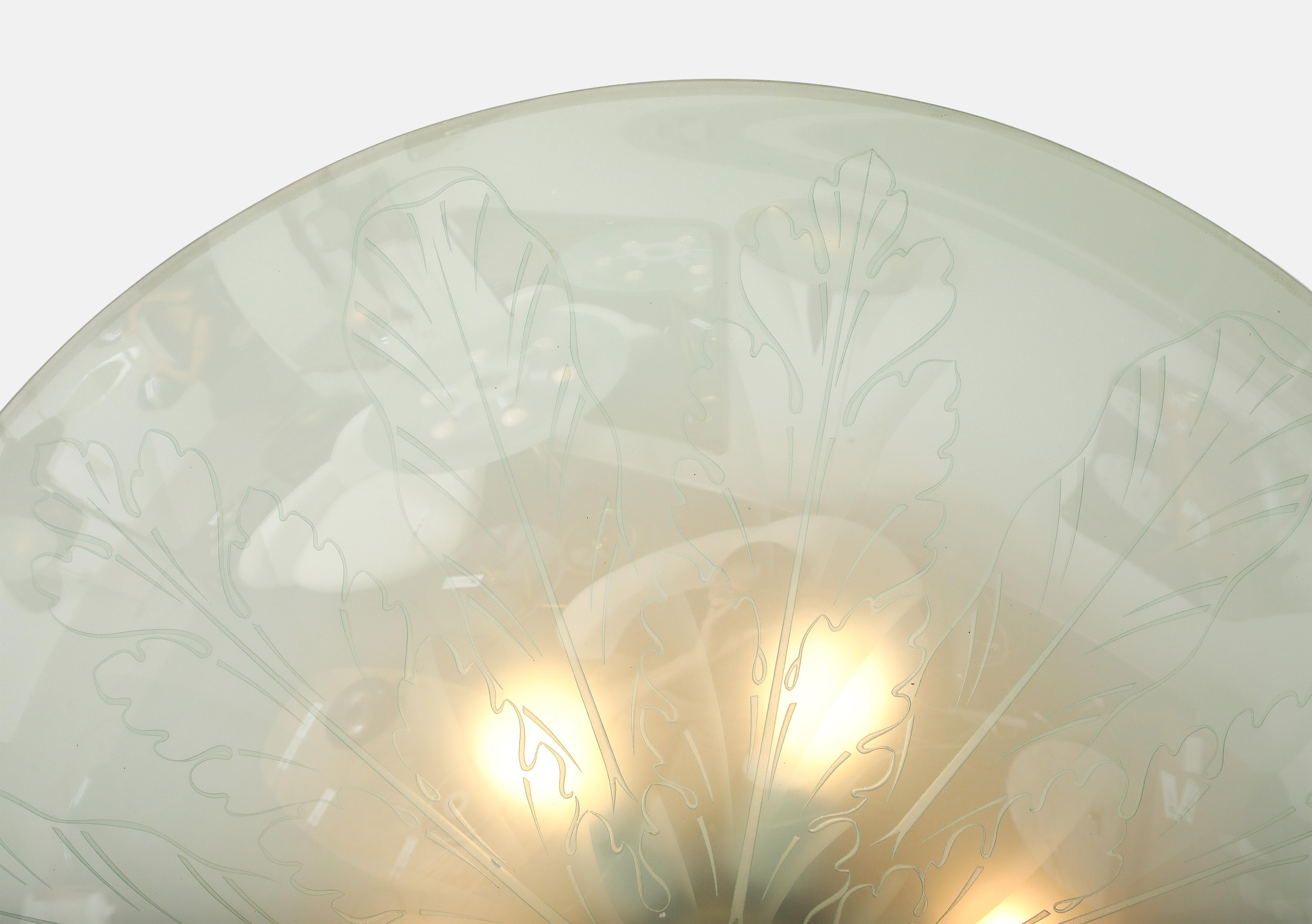 Buriné Pietro Chiesa for Fontana Arte Semi-Flush Mount Etched Glass Ceiling Light 1930s en vente