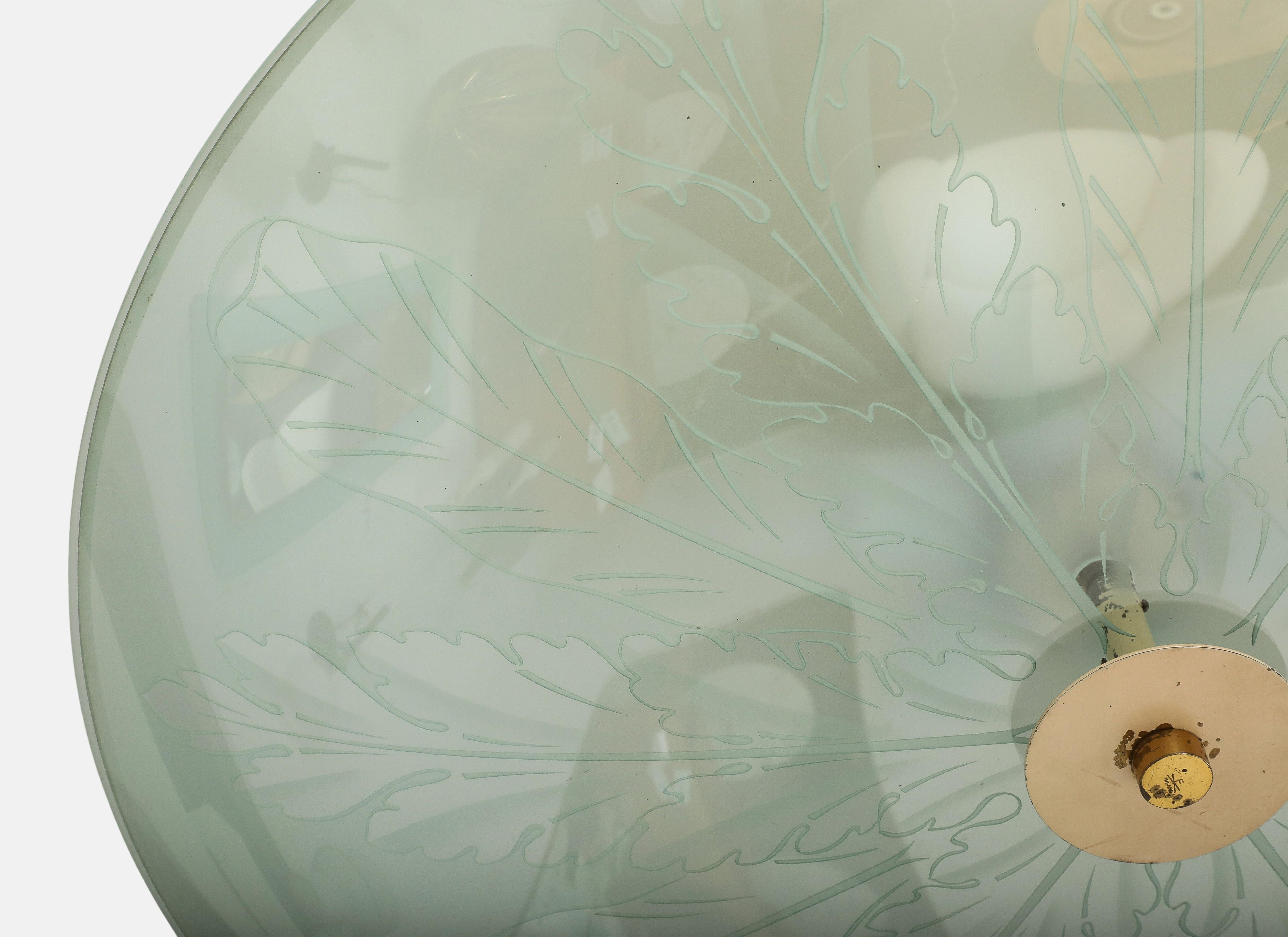 Pietro Chiesa for Fontana Arte Semi-Flush Mount Etched Glass Ceiling Light 1930s en vente 1