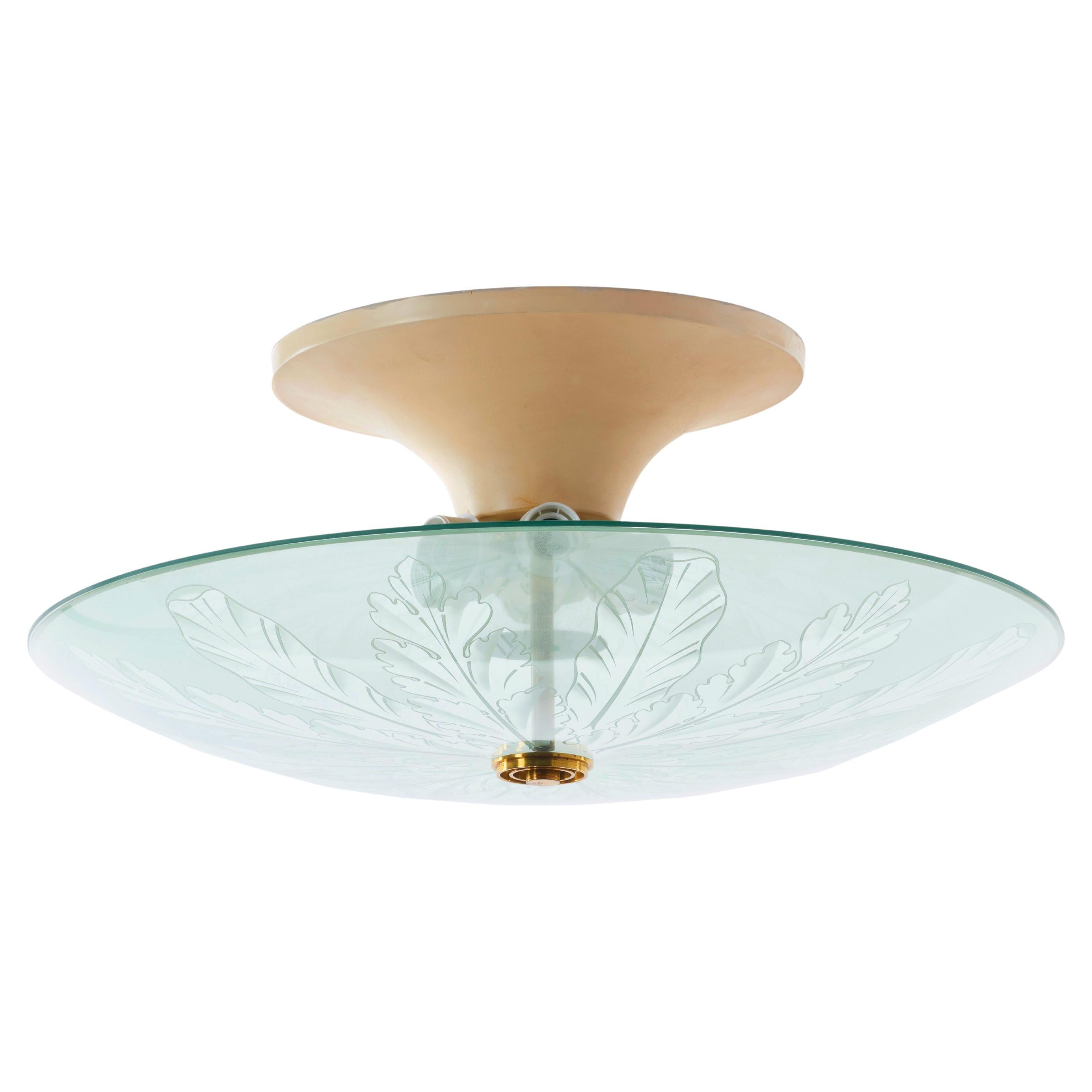 Pietro Chiesa for Fontana Arte Semi-Flush Mount Etched Glass Ceiling Light 1930s en vente