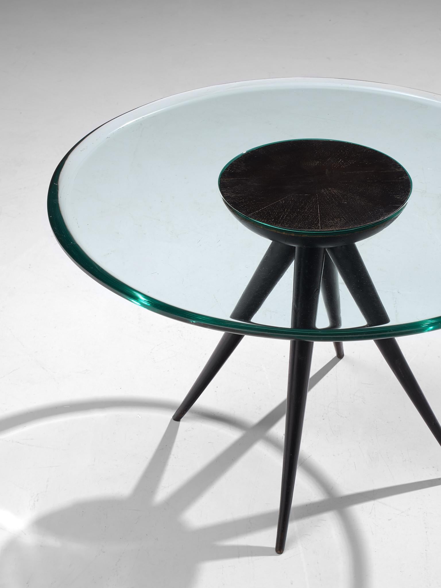 Italian Pietro Chiesa for Fontana Arte Side Table in Glass and Ebonized Wood