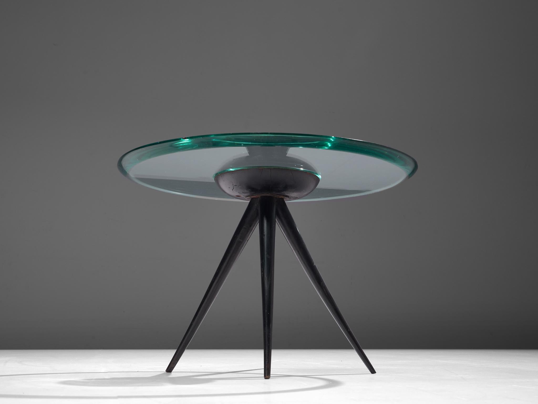 Mid-20th Century Pietro Chiesa for Fontana Arte Side Table in Glass and Ebonized Wood