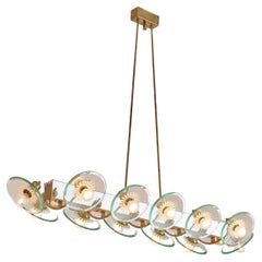 Pietro Chiesa Glass and Brass Chandelier with 12 Lights, Fontana Arte, 1940s