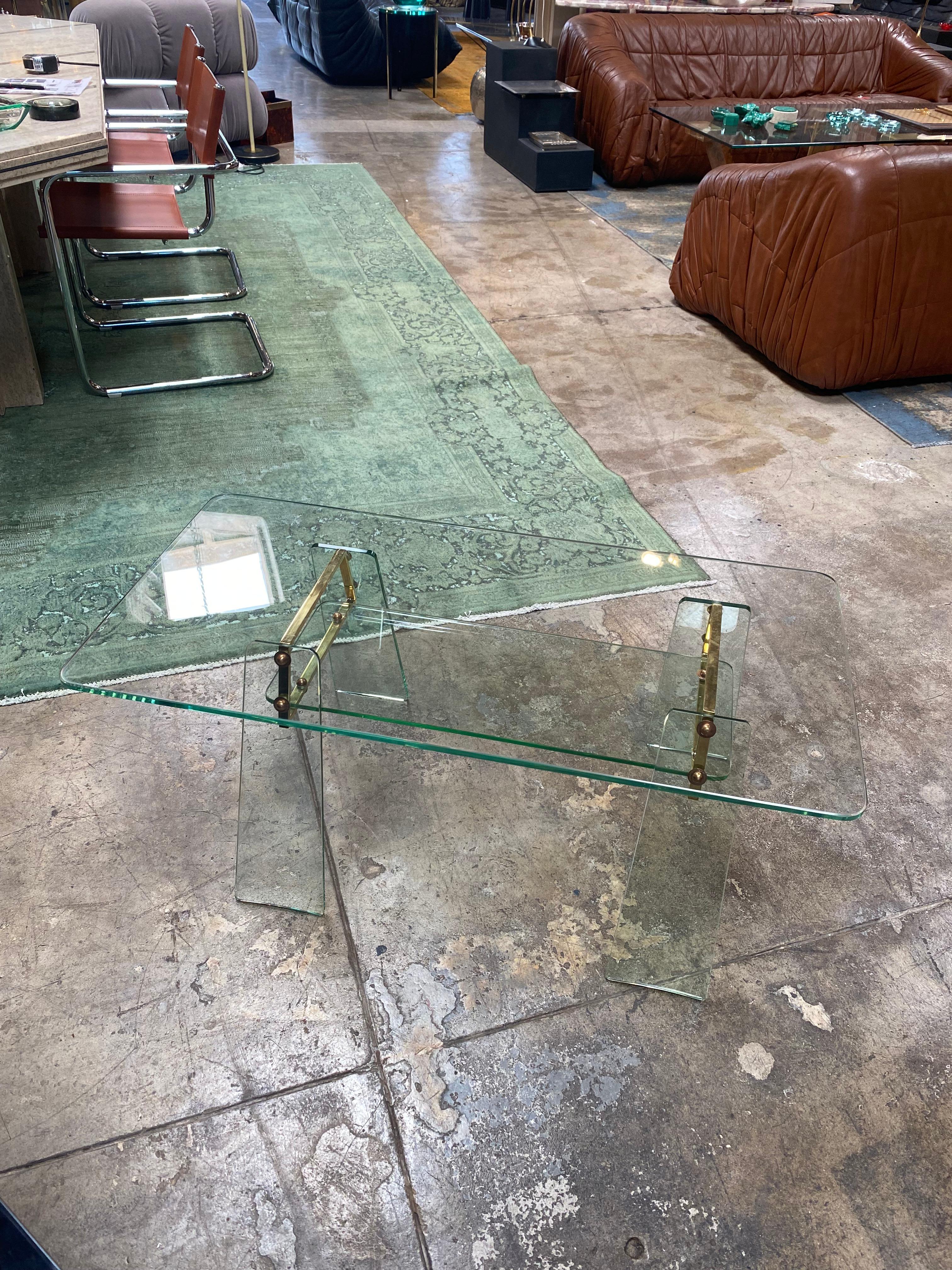 Pietro Chiesa Glass and Brass Italian Cocktail Table for Fontana Arte, 1930s 1