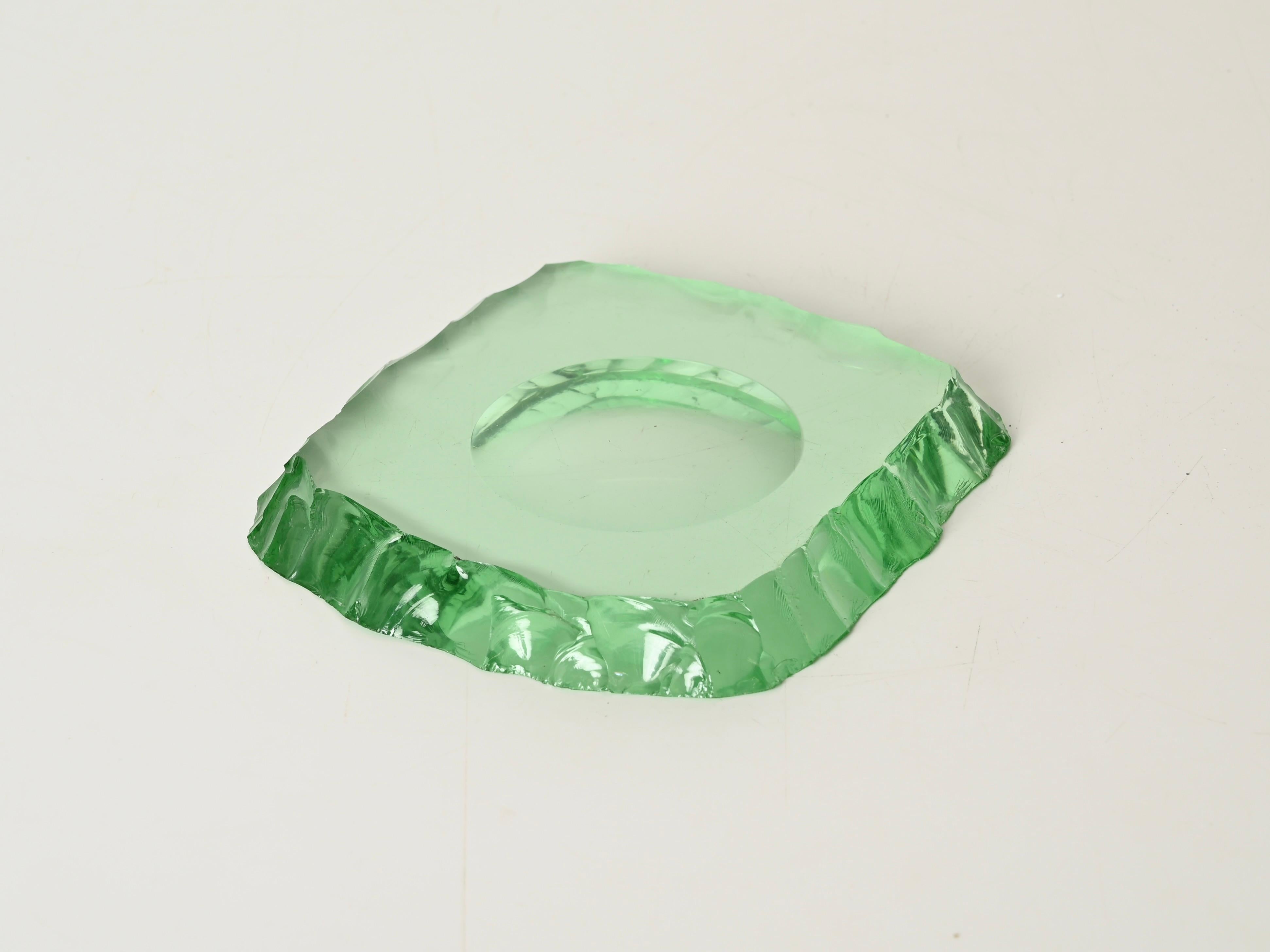 Pietro Chiesa Hammered Nile Green Crystal Ashtray or Catchall, Italy 1950s For Sale 5