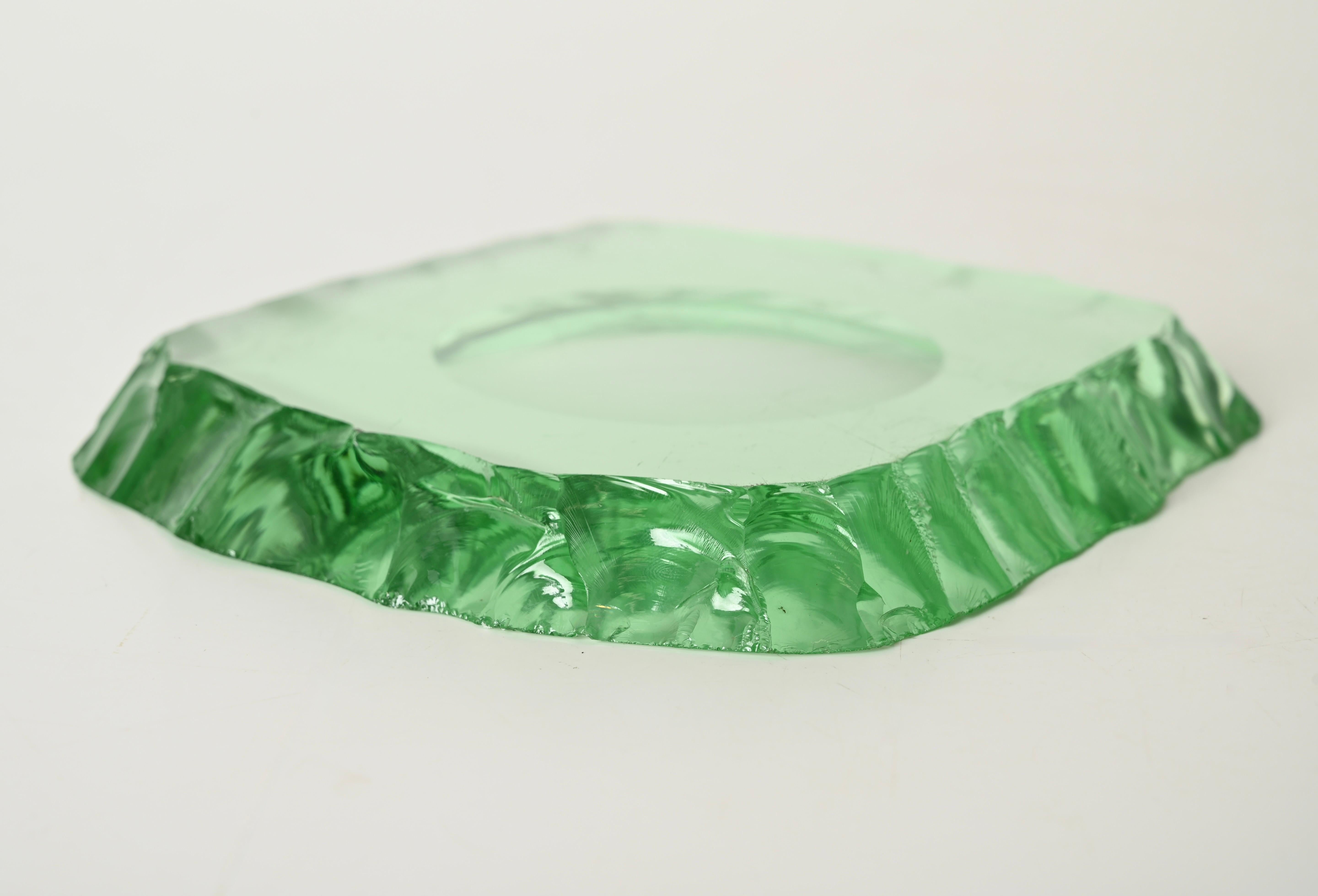 Pietro Chiesa Hammered Nile Green Crystal Ashtray or Catchall, Italy 1950s For Sale 6