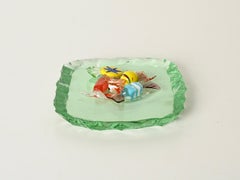 Pietro Chiesa Hammered Nile Green Crystal Ashtray or Catchall, Italy 1950s