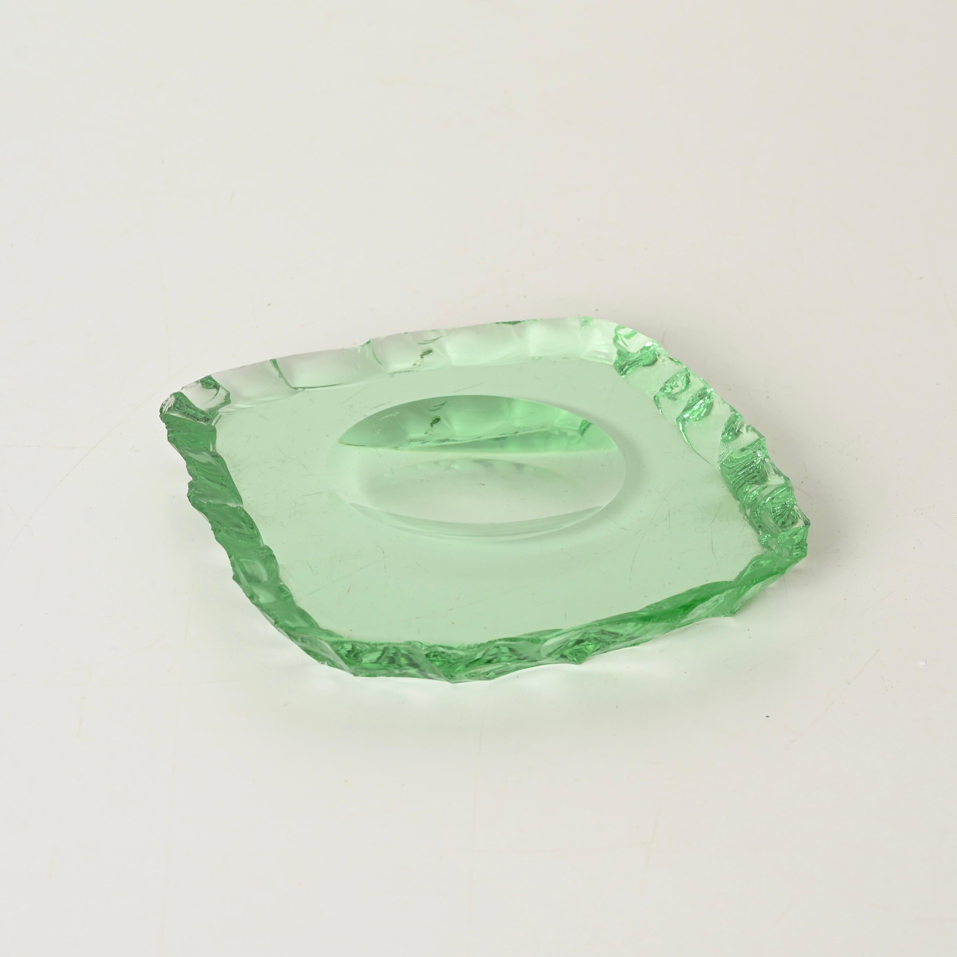 Italian Pietro Chiesa Hammered Nile Green Crystal Ashtray or Catchall, Italy 1950s For Sale