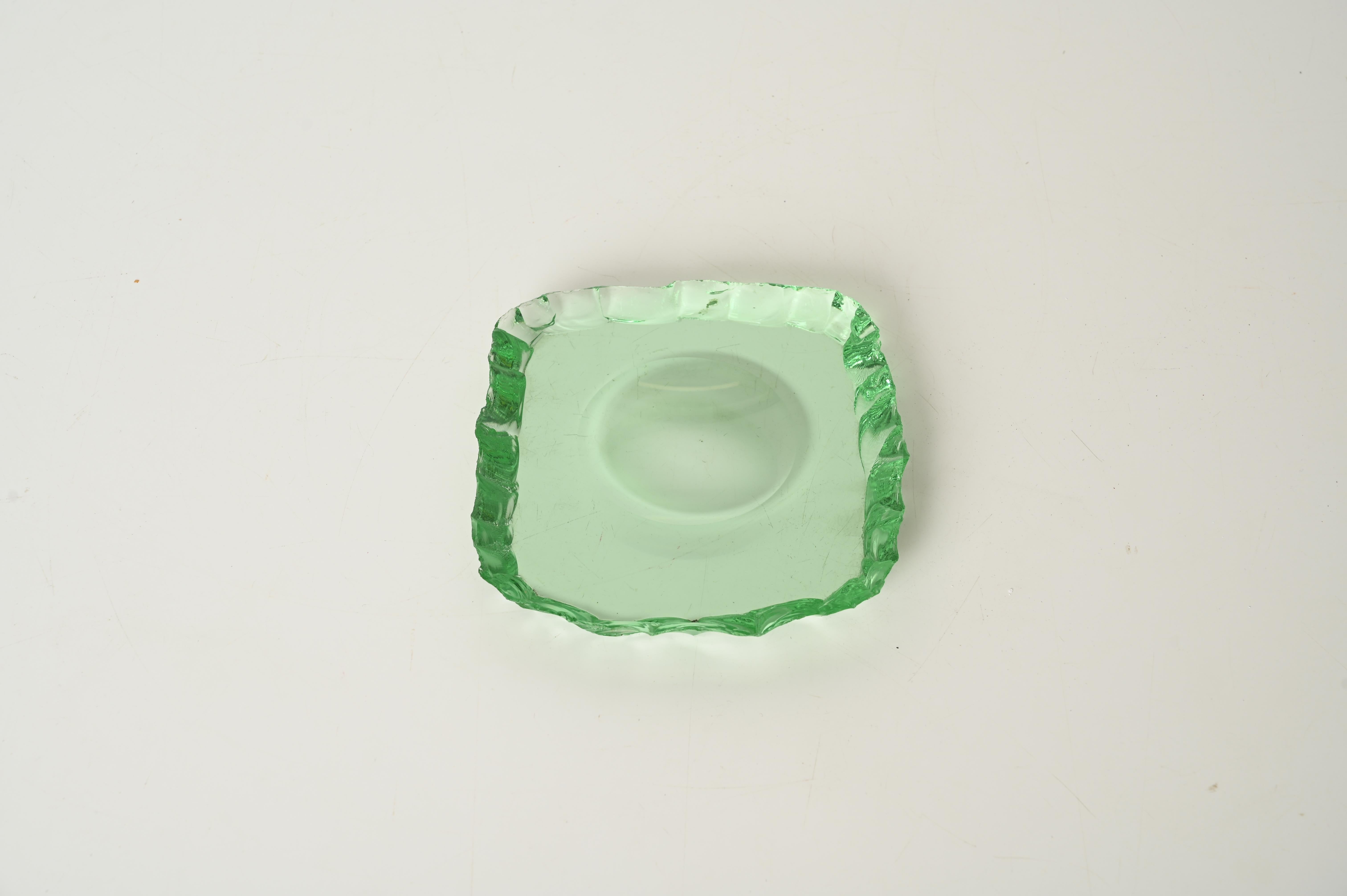 20th Century Pietro Chiesa Hammered Nile Green Crystal Ashtray or Catchall, Italy 1950s For Sale