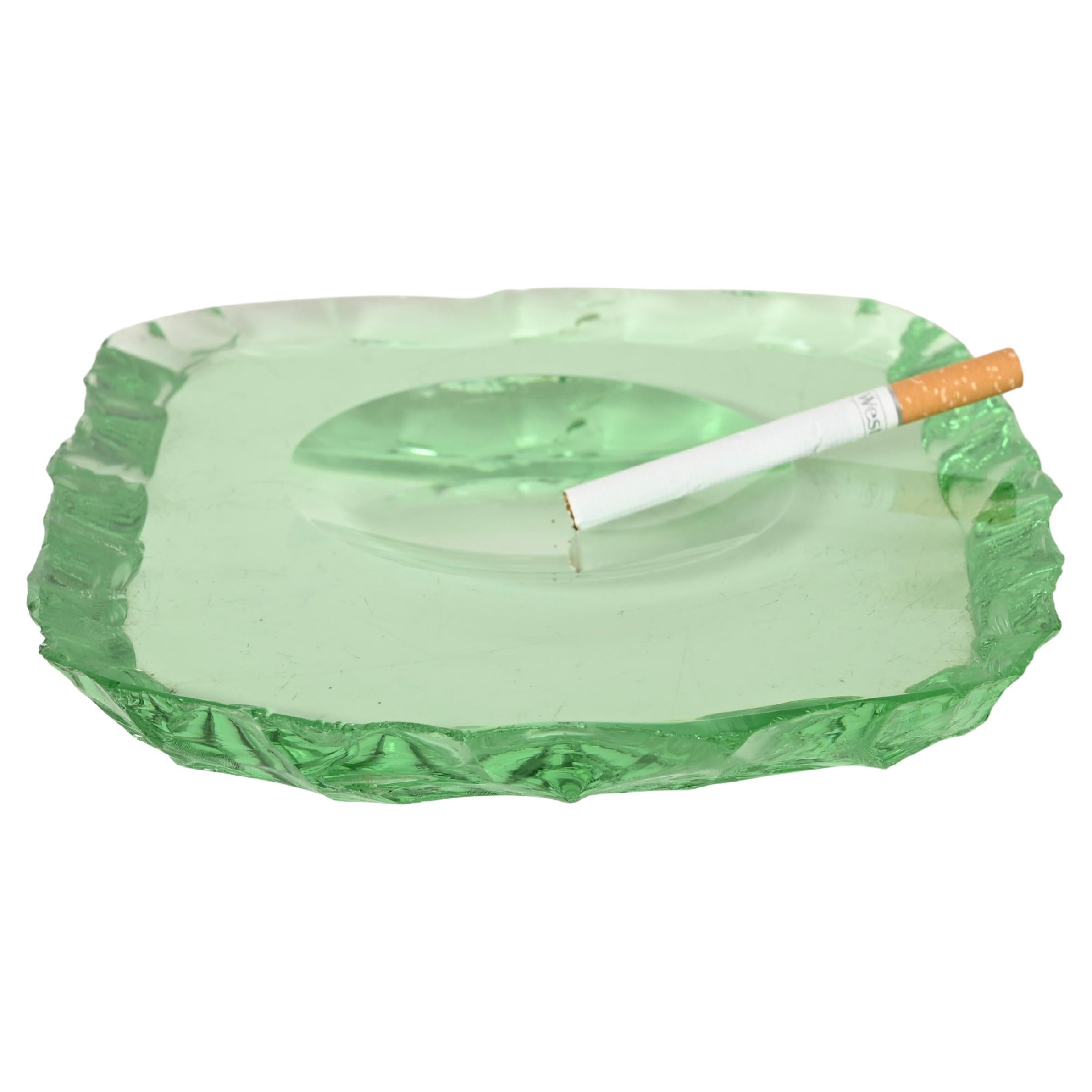 Pietro Chiesa Hammered Nile Green Crystal Ashtray or Catchall, Italy 1950s For Sale