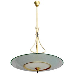 Vintage Pietro Chiesa Mid-Century Italian Glass and Brass Chandelier by Fontana Arte 40s