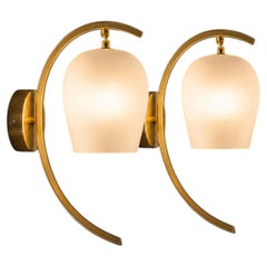 Pietro Chiesa Midcentury Brass Glass Wall Lights for fontana Arte, Italy 1940s