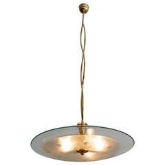 Attributed to Luigi Brusotti Mid-century Italian Glass and Brass Chandelier