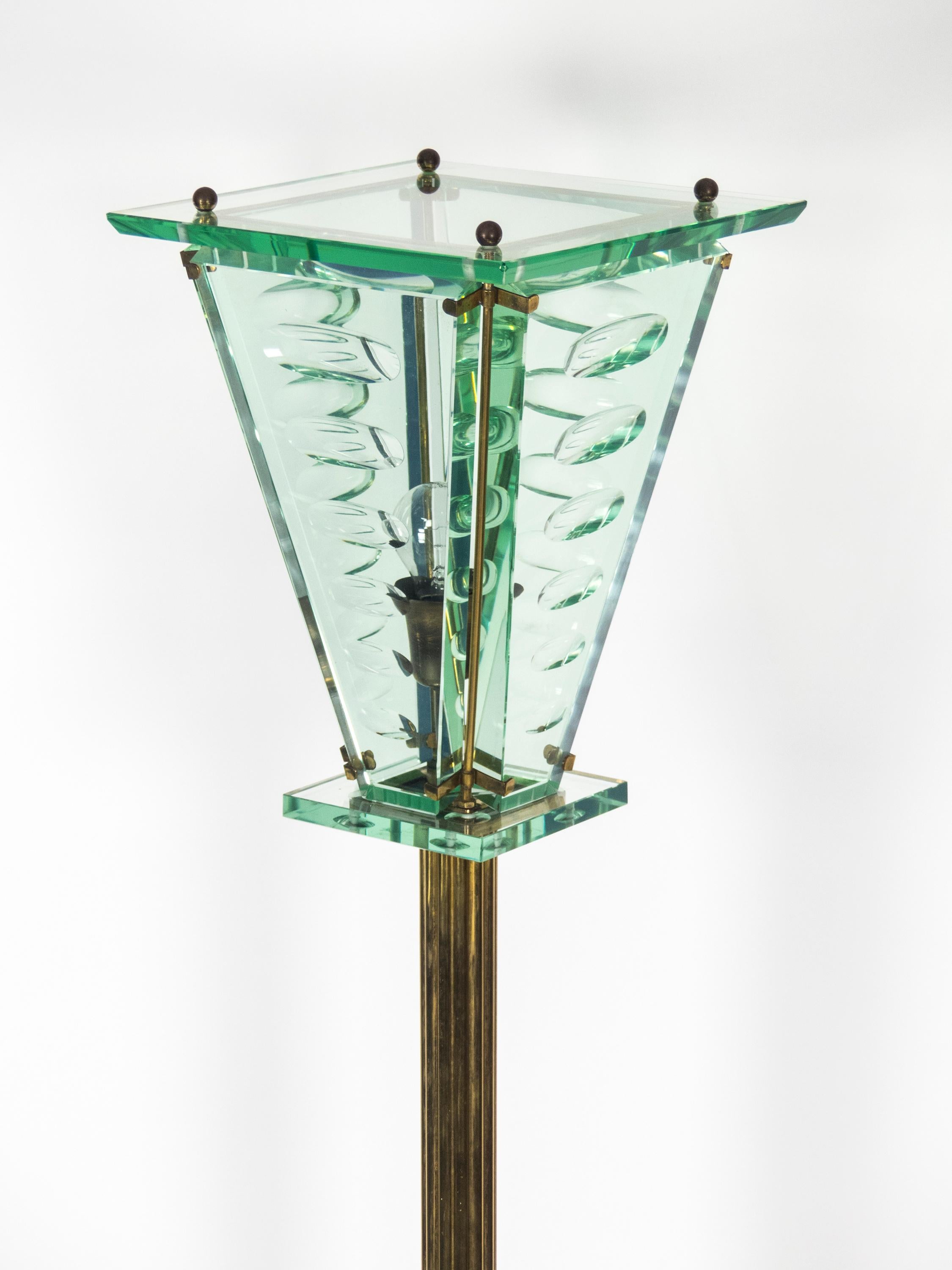 Mid-20th Century Modern Nile Green Glass Lantern Floor Lamp Attributed by Pietro Chiesa, 1940 For Sale