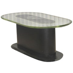 Pietro Chiesa Oval Low Table with Thik ‘Verde Nilo’ Glass Top, Milano, 1940s