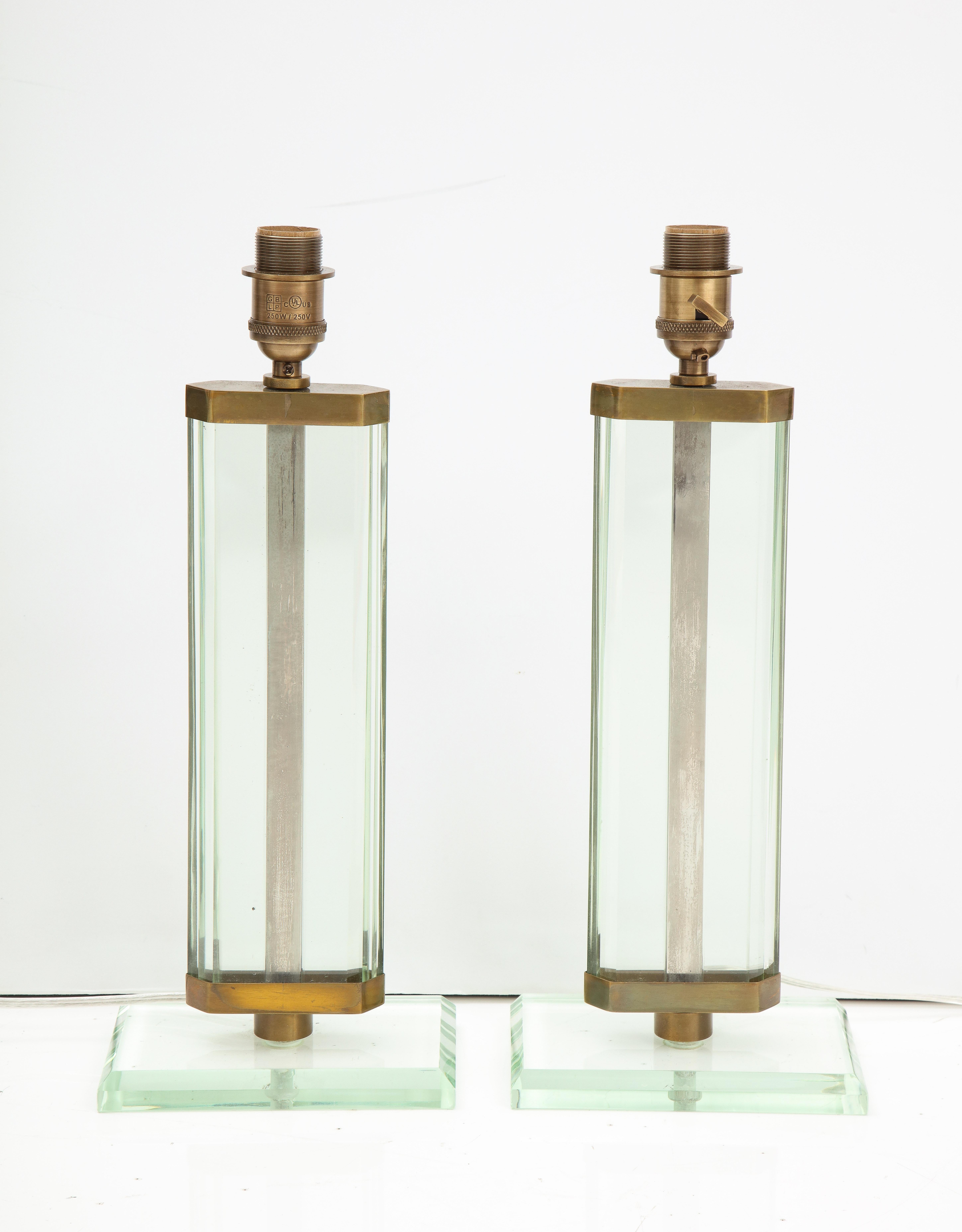 Pietro Chiesa, Paar Fontana Arte-Lampen aus Glas und Messing, Italien, 1940er Jahre im Angebot 5