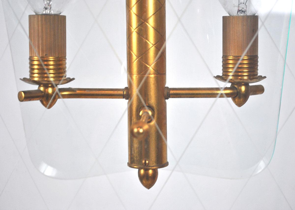 Pietro Chiesa Style Chandelier in Brass End Worked Glass from 1940s In Good Condition For Sale In bari, IT