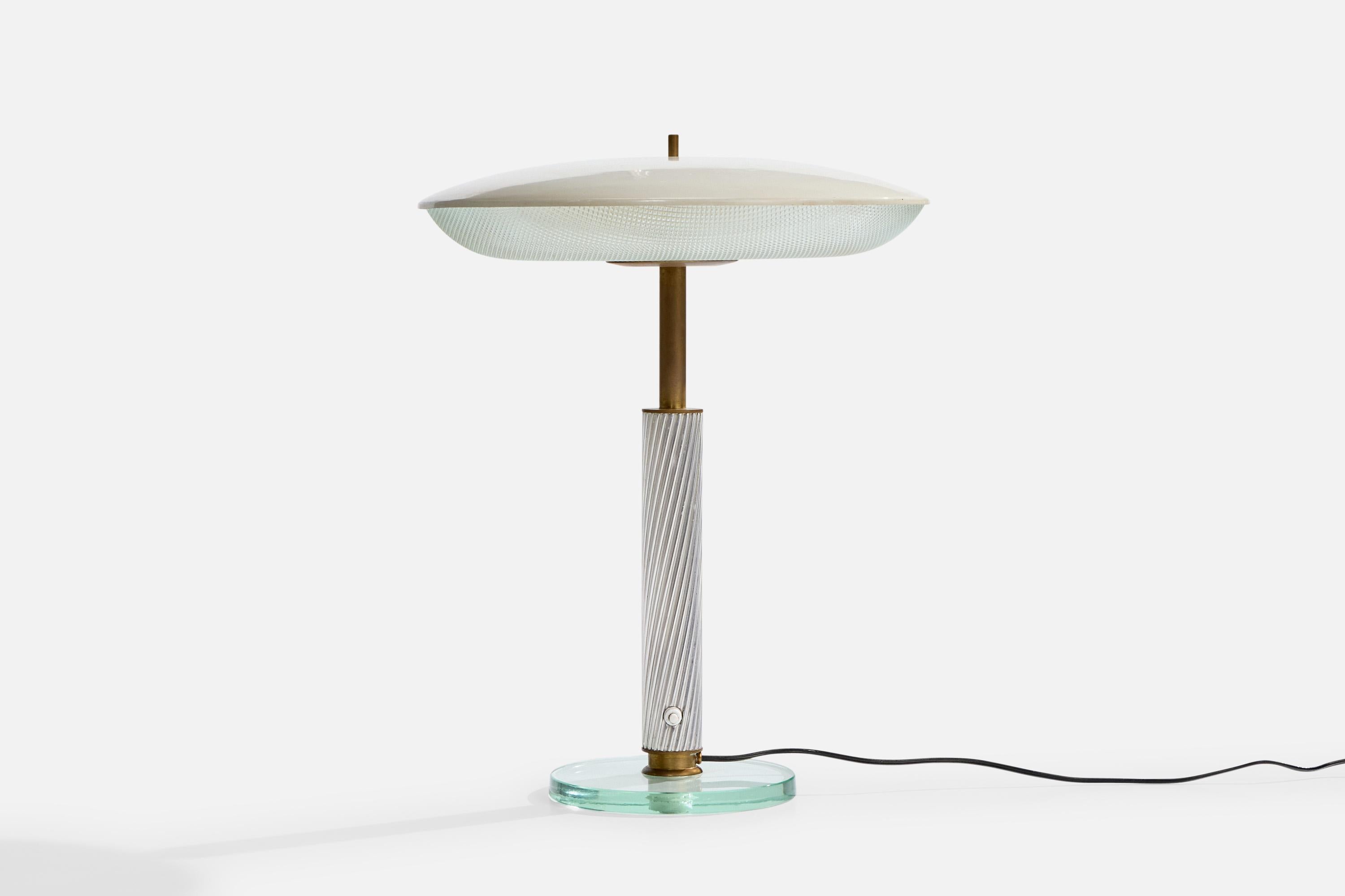 Pietro Chiesa, Lámpara de mesa, latón, cristal, acrílico, aluminio, Italia, años 40 Italiano en venta