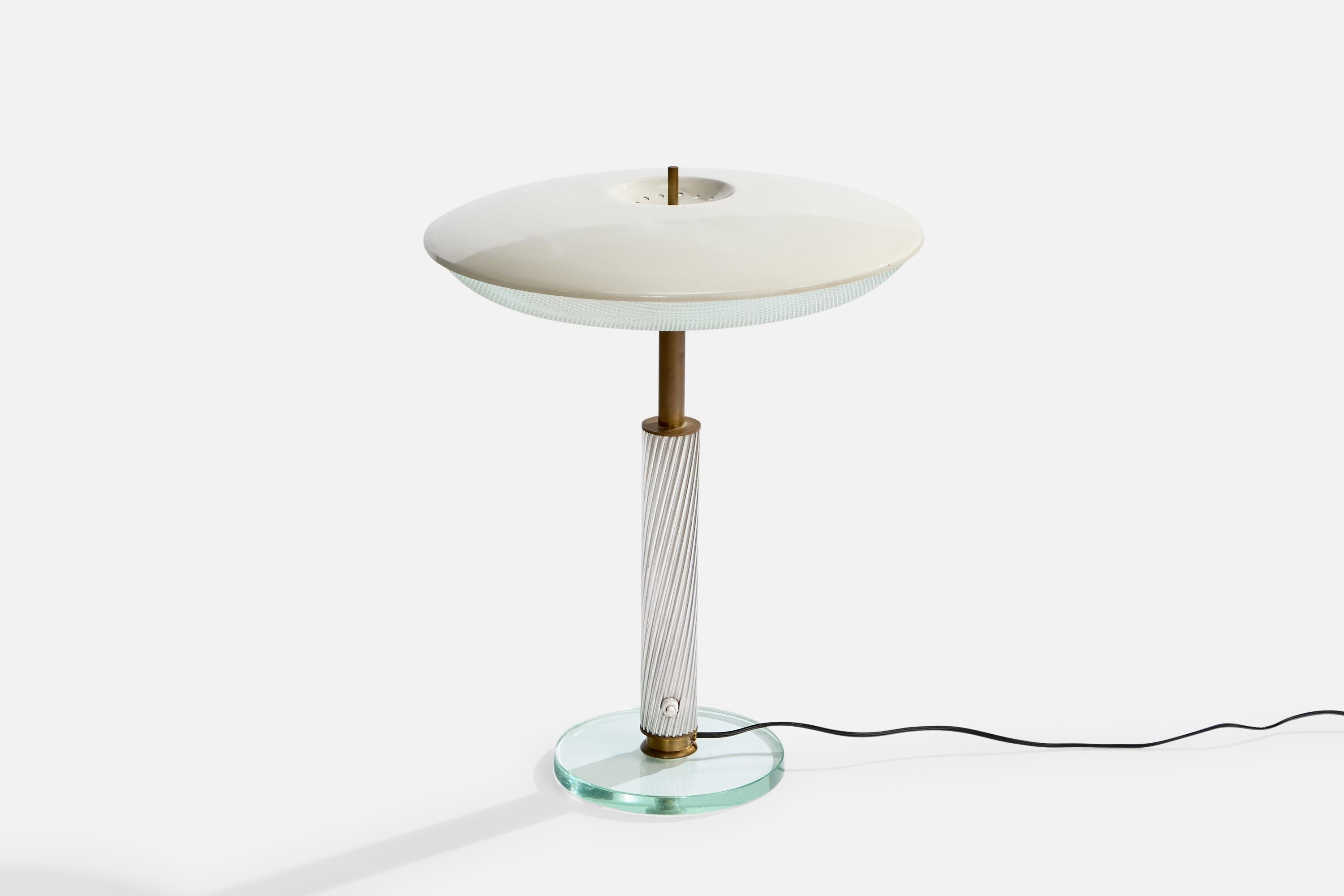Pietro Chiesa, Lámpara de mesa, latón, cristal, acrílico, aluminio, Italia, años 40 mediados del siglo XX en venta