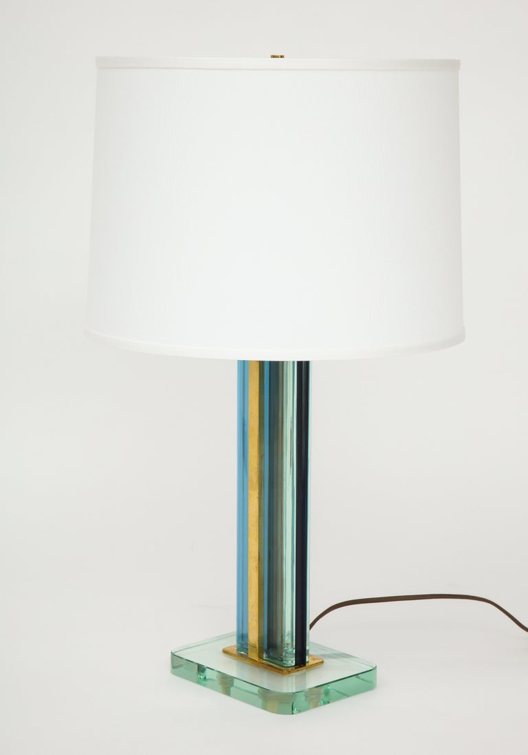 Mid-Century Modern Pietro Chiesa Rare Blue and Clear Glass and Brass Table Lamp