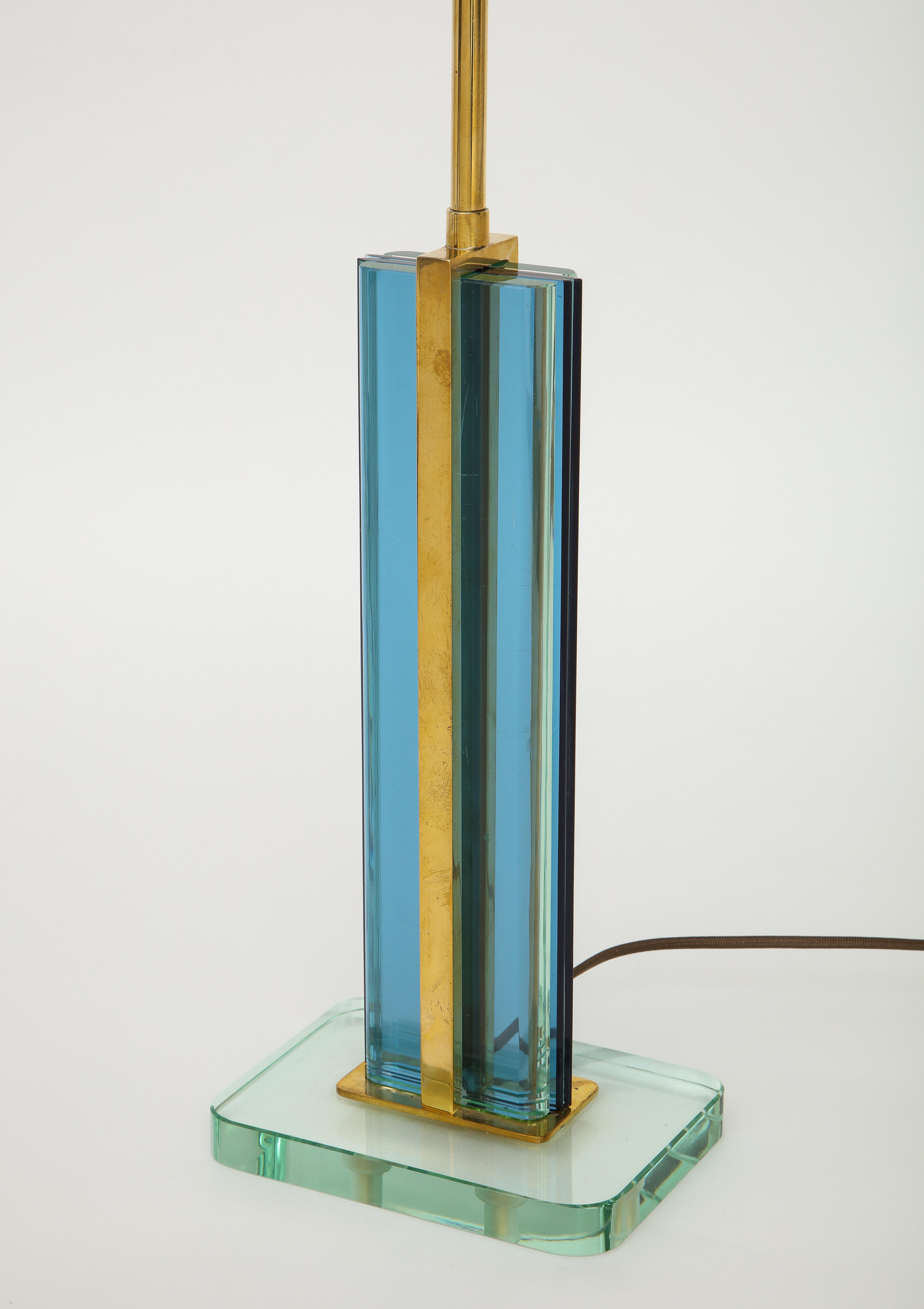 Mid-20th Century Pietro Chiesa Rare Blue and Clear Glass and Brass Table Lamp