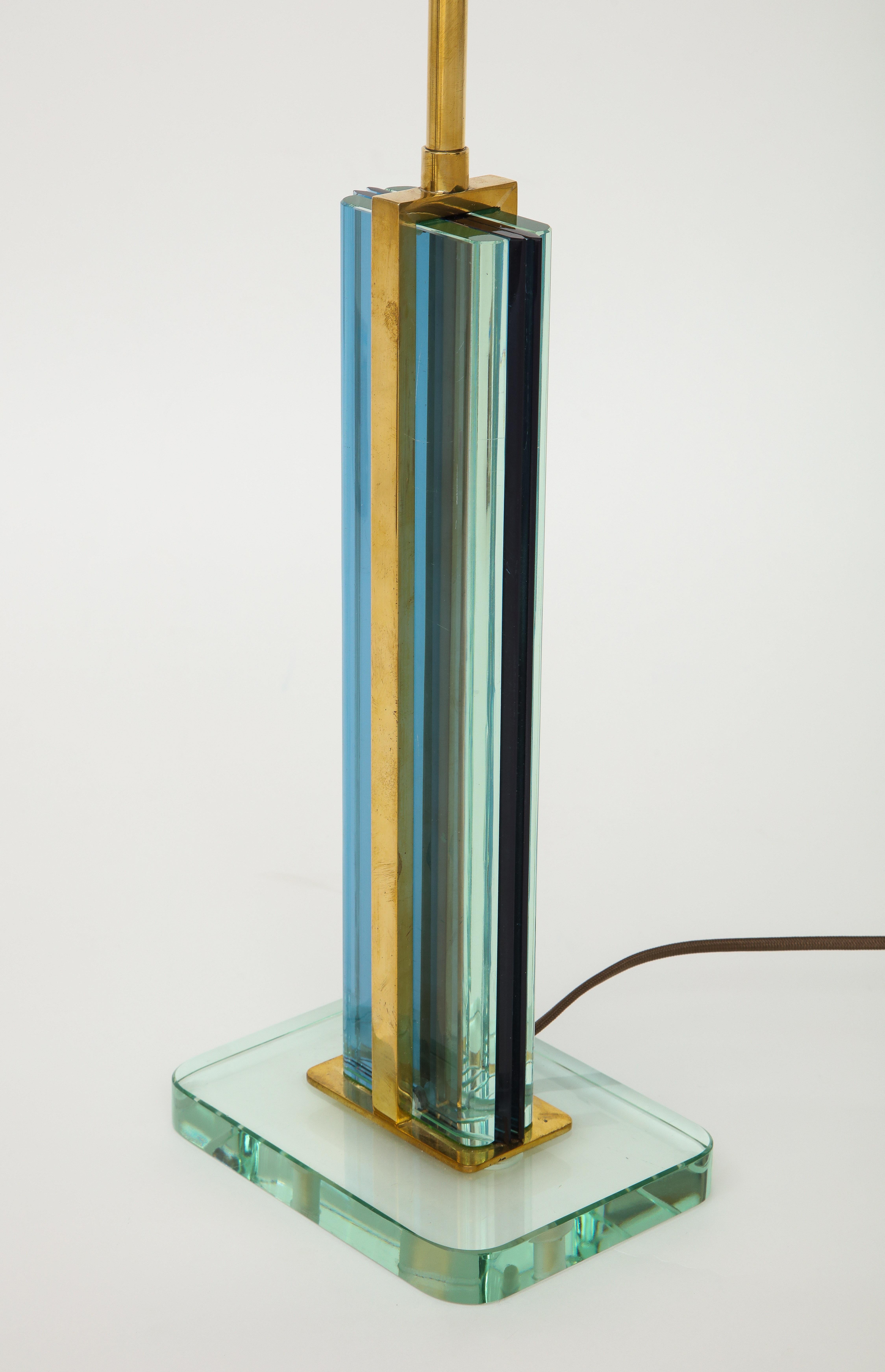 Pietro Chiesa Rare Blue and Clear Glass and Brass Table Lamp 1
