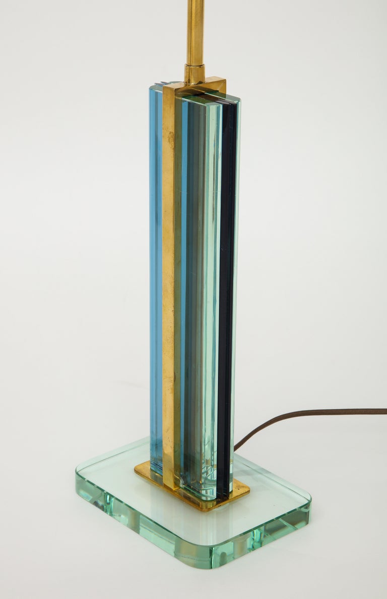 Pietro Chiesa Rare Blue and Clear Glass and Brass Table Lamp For Sale 1