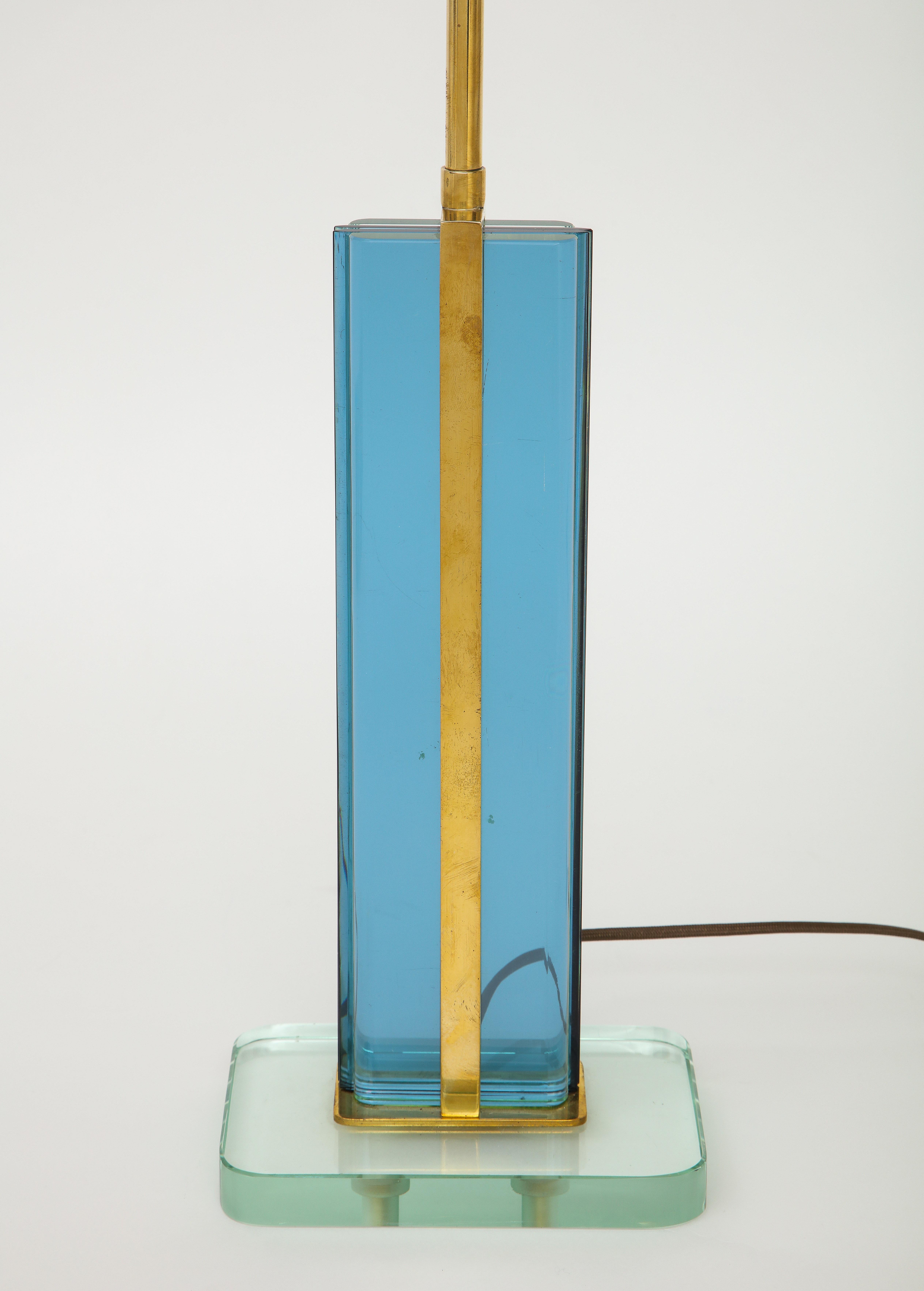 Pietro Chiesa Rare Blue and Clear Glass and Brass Table Lamp 2