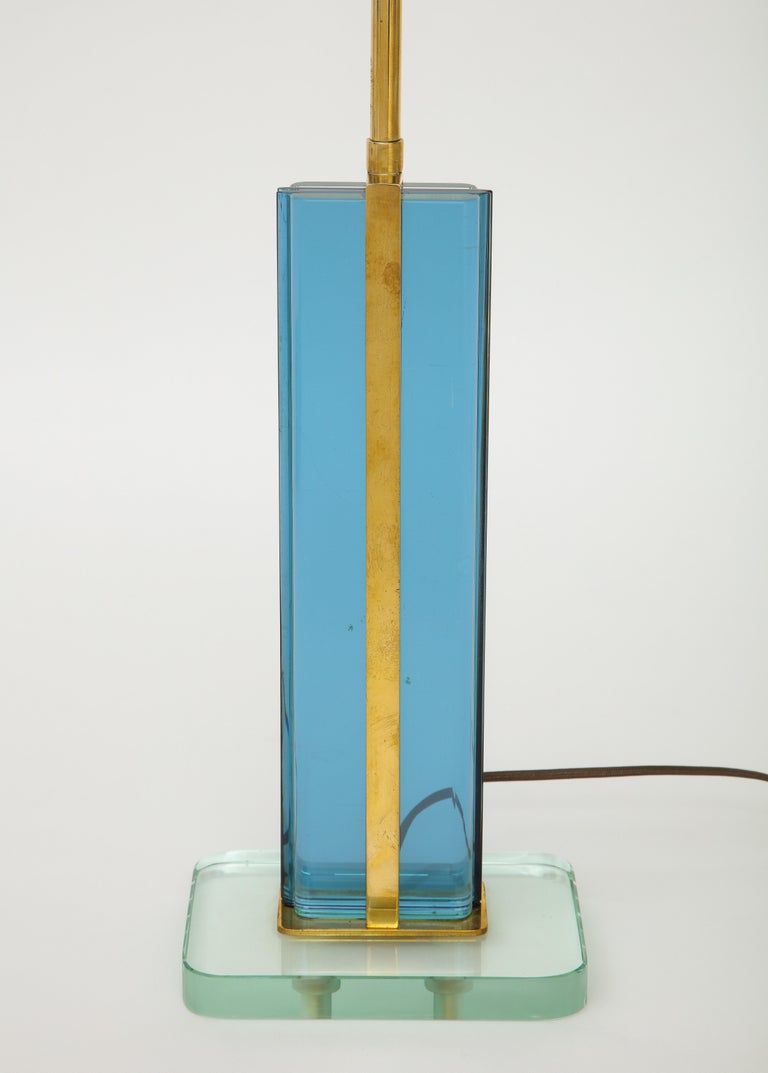 Pietro Chiesa Rare Blue and Clear Glass and Brass Table Lamp For Sale 2