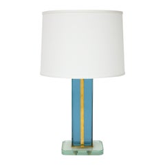 Pietro Chiesa Rare Blue and Clear Glass and Brass Table Lamp