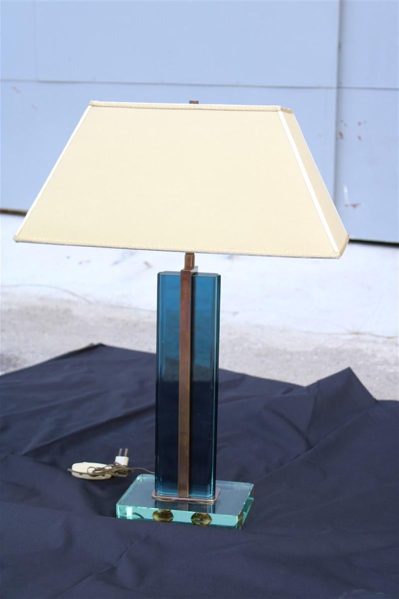 Mid-Century Modern Lampe de bureau italienne Pietro Chiesa Fontana Arte 1940 en laiton et cristal bleu en vente