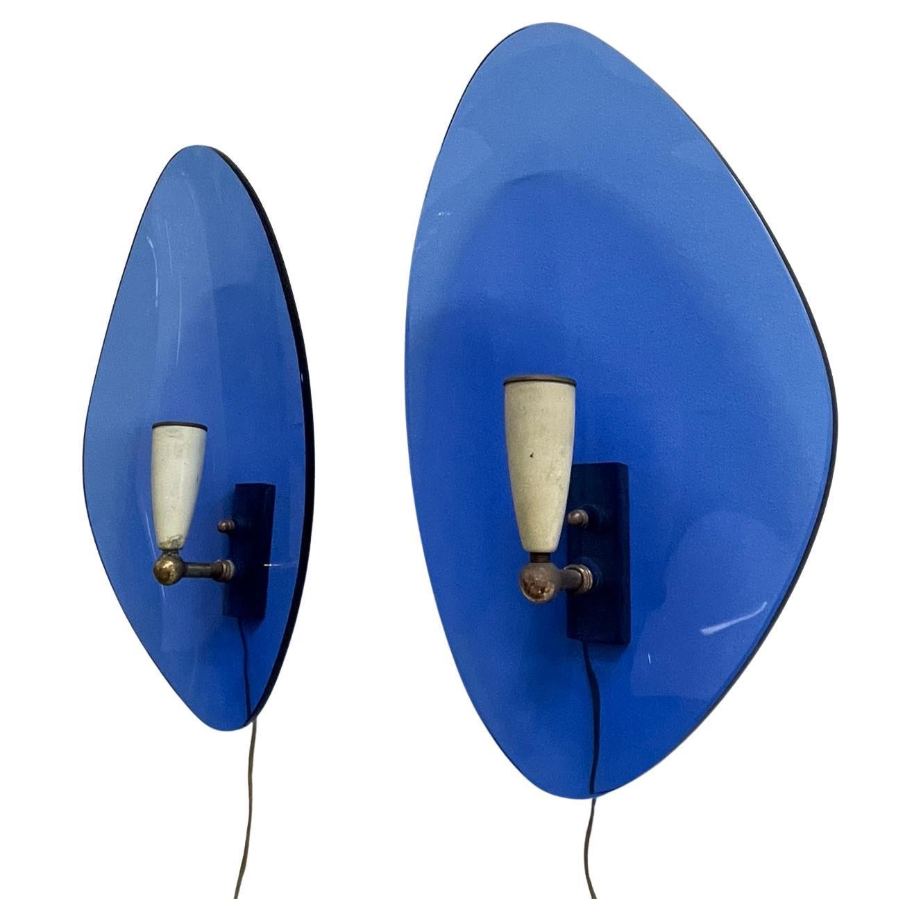 Pietro Chiesa Wall Lamps for Fontana Arte: Italian Blue Glass