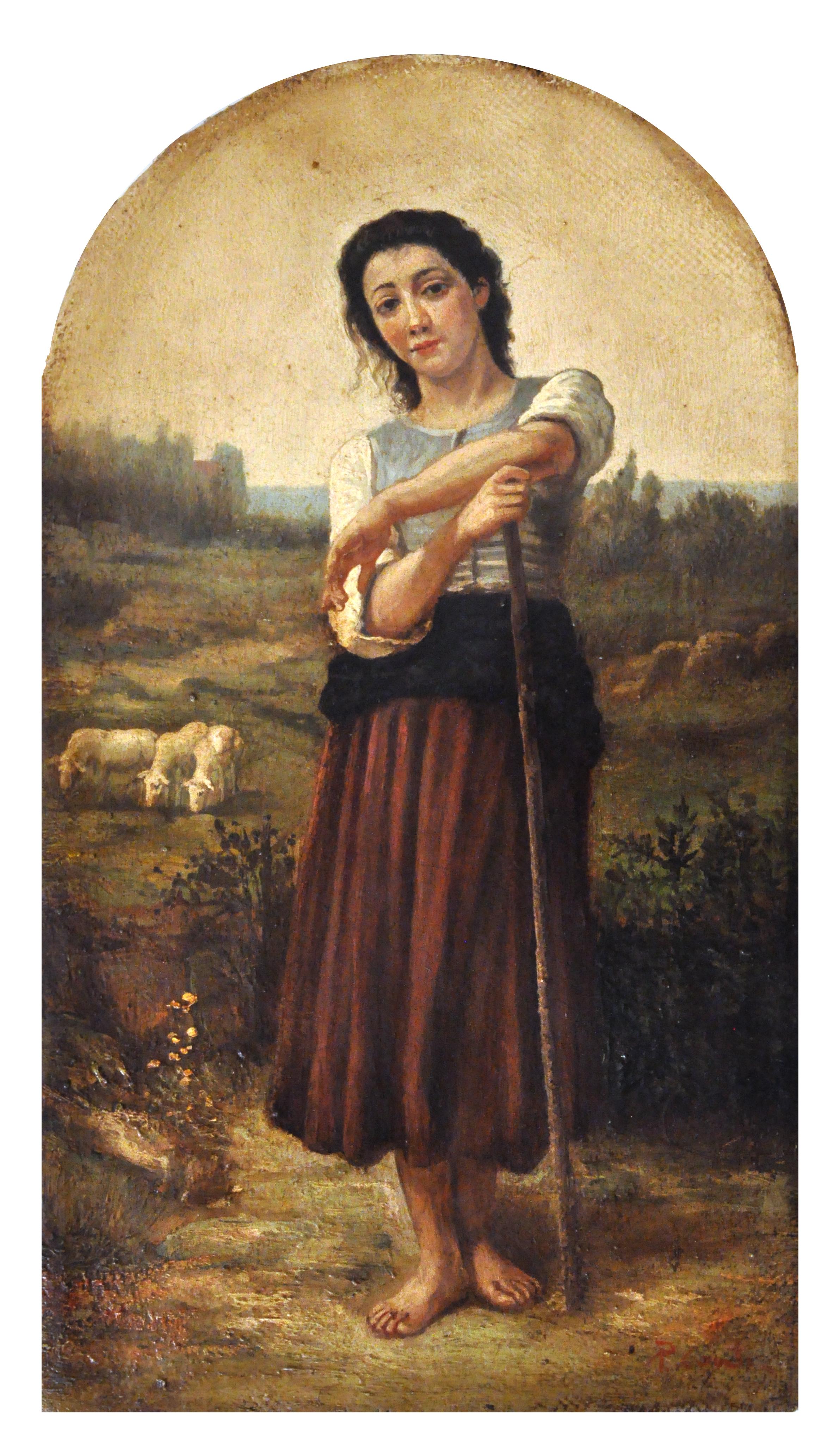 Country girl - Pietro Colonna Italia 2006 - Oil on canvas cm. 45x25
Gold gilded wooden frame available on request
The painting by Pietro Colonna is a reinterpretation of the Young Shepherdess by William-Adolphe Bouguereau, a French painter of the