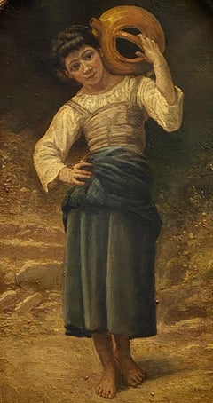 COUNTRY GIRL- W.A.Bouguereau - Portarit italien d'un jeune paysan Huile sur toile