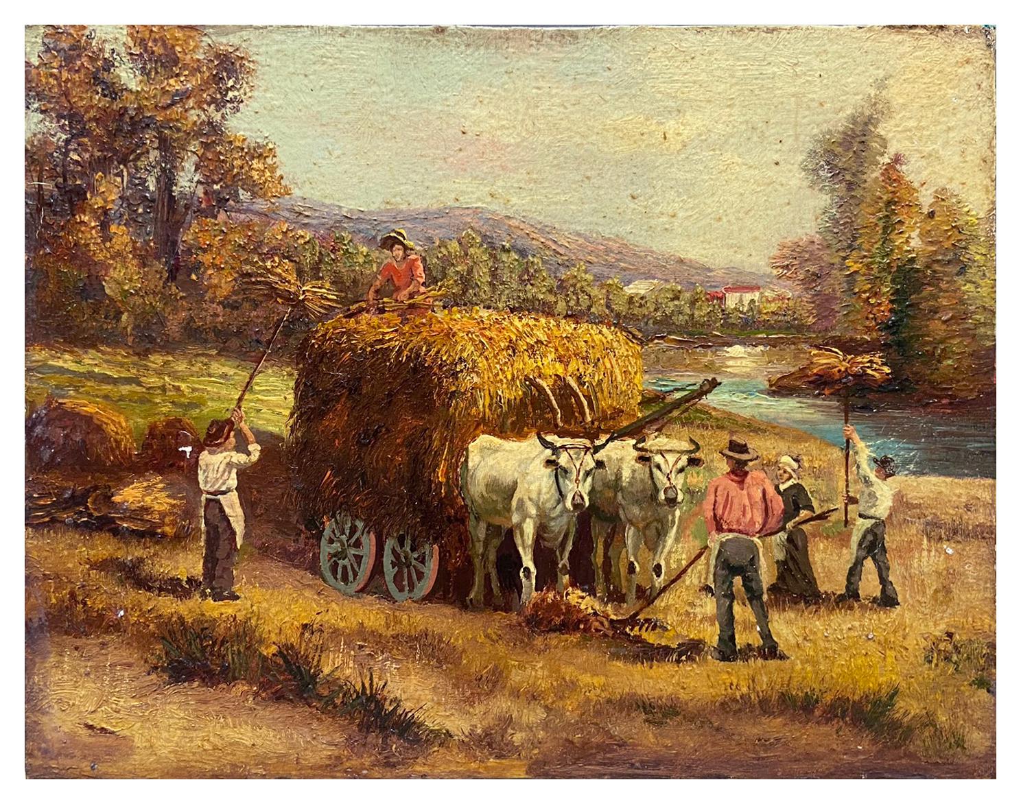COUNTRY SCENE -École italienne Paysage rural - Peinture à l'huile sur toile italienne - Painting de Pietro Colonna