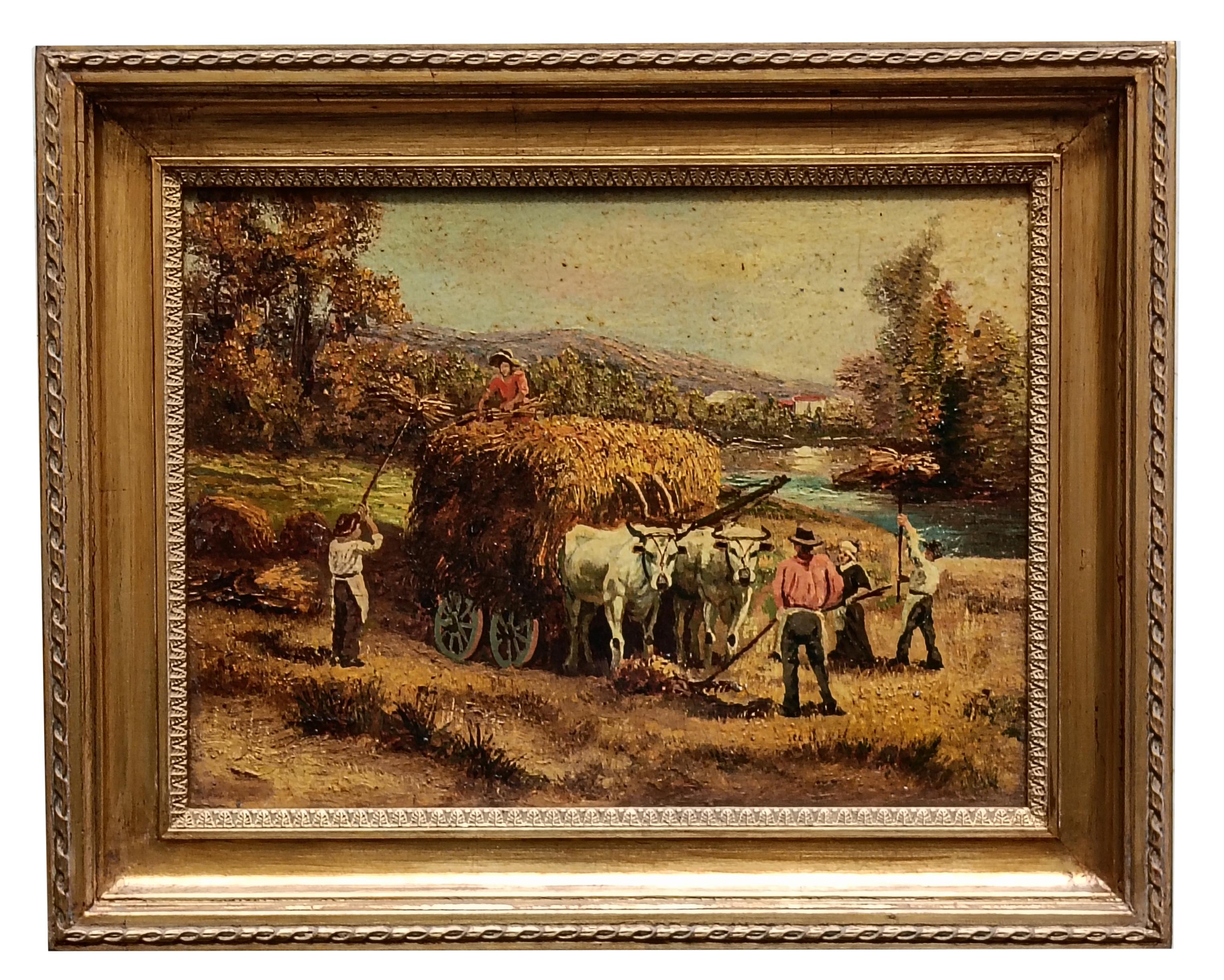 Pietro Colonna Figurative Painting - COUNTRY SCENE -Italian School Landescape Rural- Italian Oil on canvas Painting